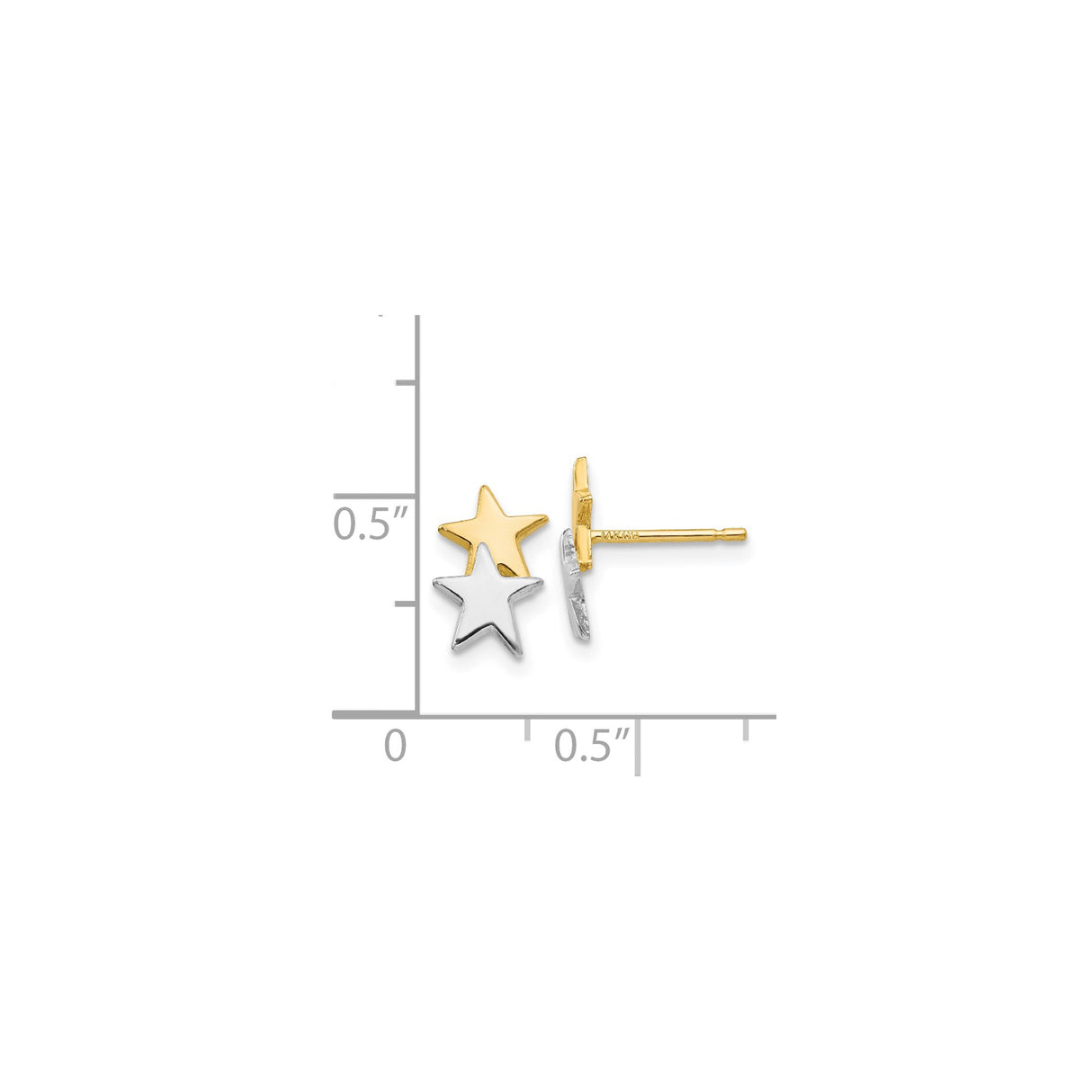 14k Yellow Gold Star Stud Earrings, Double Star Design, Two-Tone Celestial Style for Women