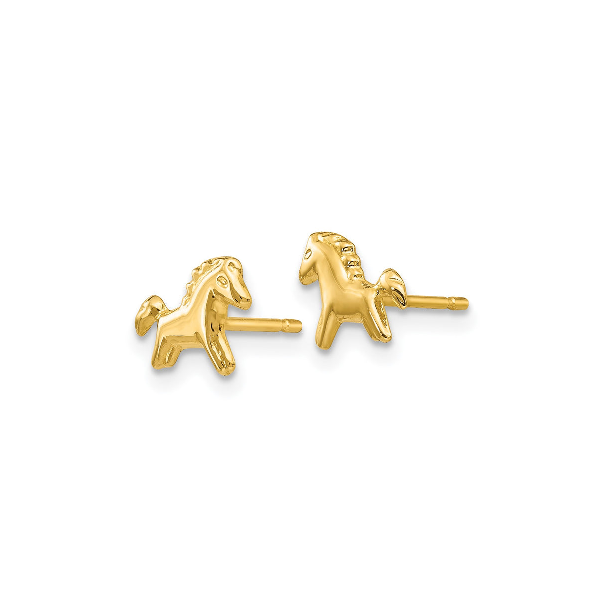 14k Yellow Gold Horse Stud Earrings, Playful Pony Design for Girls and Women