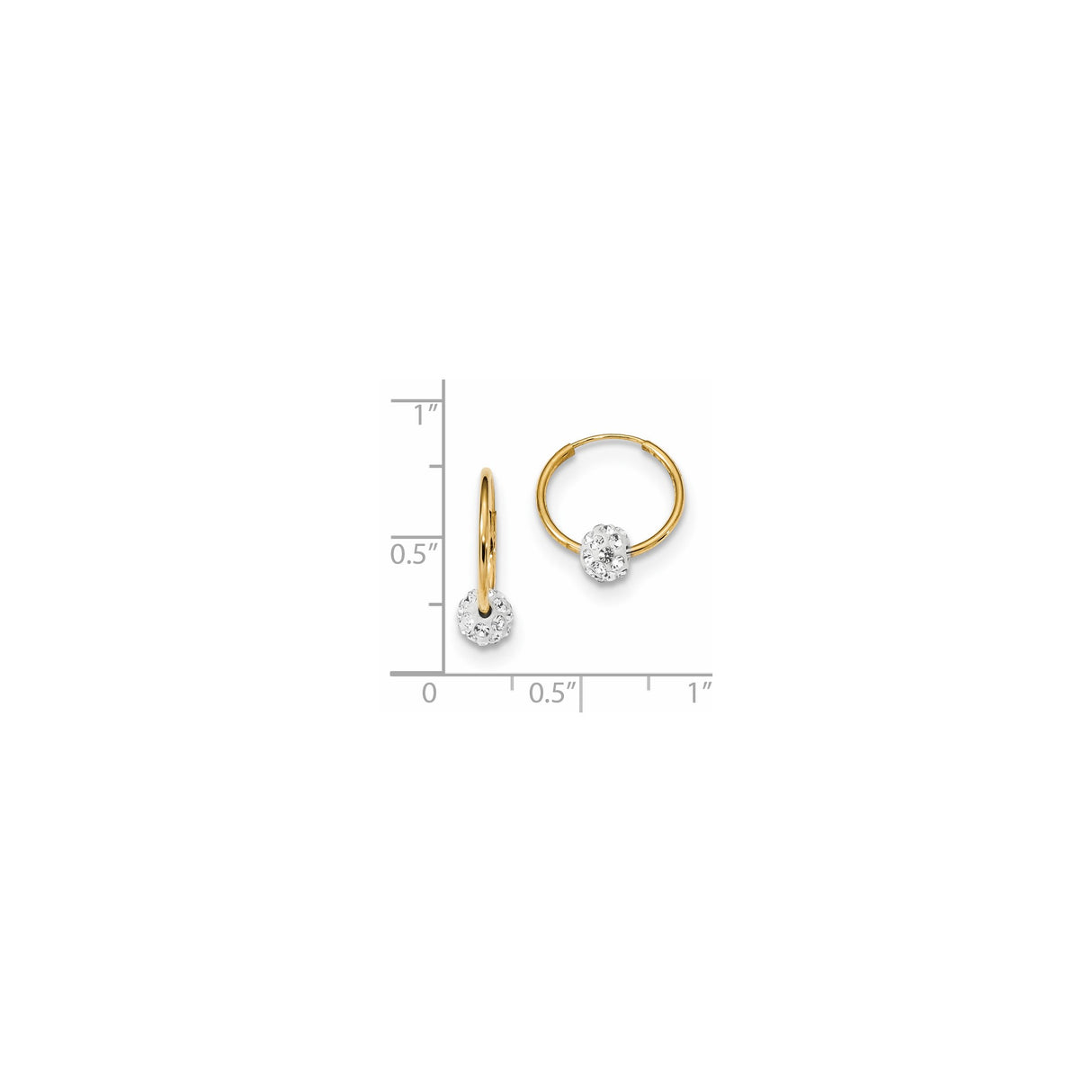 14k Yellow Gold Hoop Earrings with Pavé Crystal Ball Charm, Lightweight Modern Design