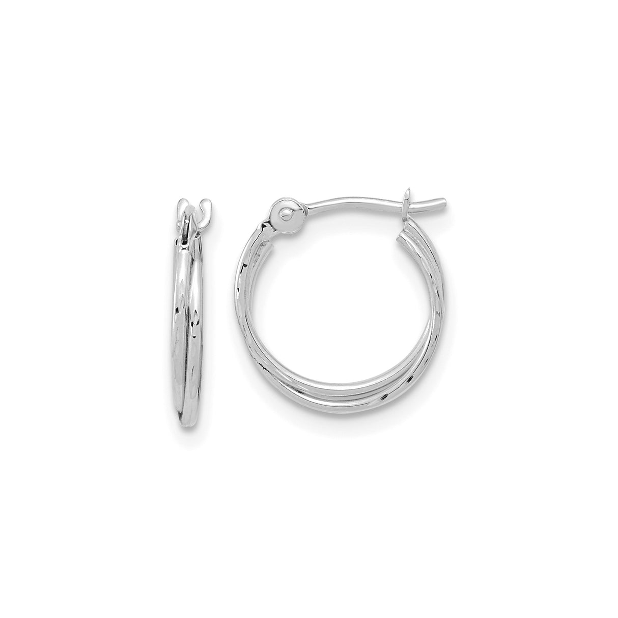 14k White Gold Hoop Earrings, Double Hoop Design with Polished Finish, Lightweight Style for Women