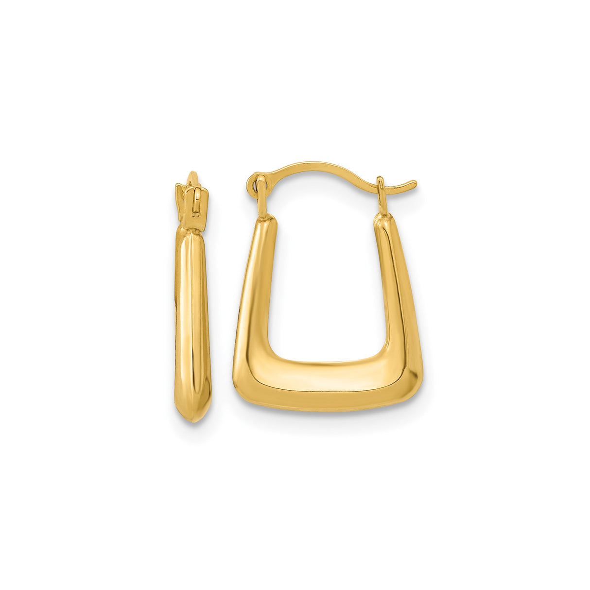 14k Yellow Gold Hoop Earrings, Geometric Trapezoid Design, Polished Minimalist Style for Women