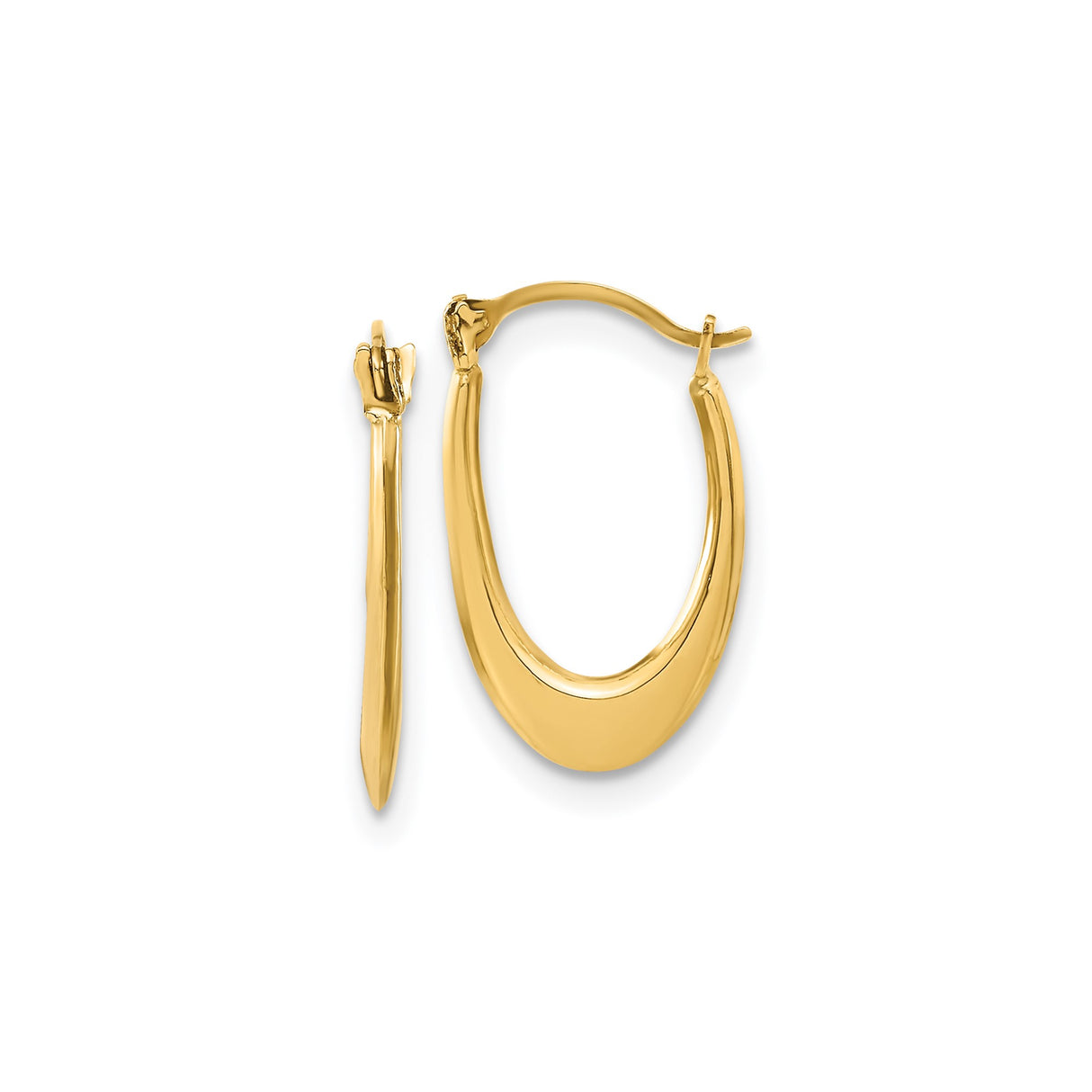 14k Yellow Gold Hoop Earrings, Elongated Oval Twist Design, Polished Modern Minimalist Style