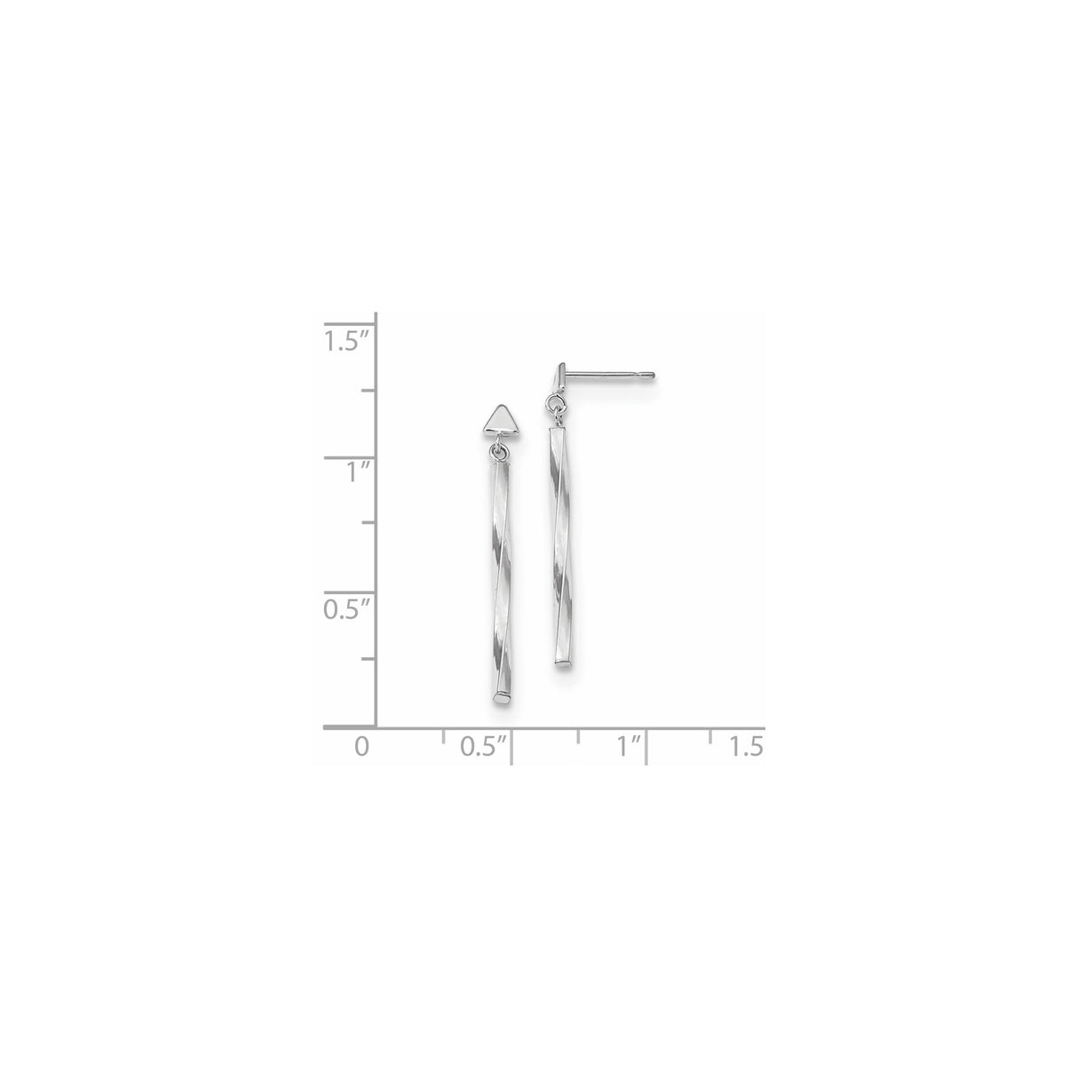 14k White Gold Dangle Earrings with Twisted Bar Drops and Triangle Stud Tops