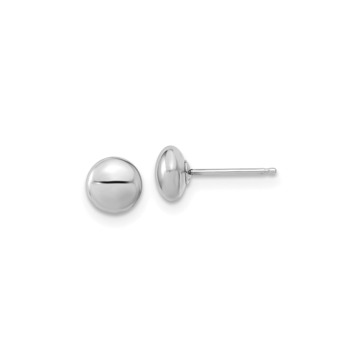 14k White Gold Ball Stud Earrings, Minimalist Polished Dome Design for Women and Unisex Wear