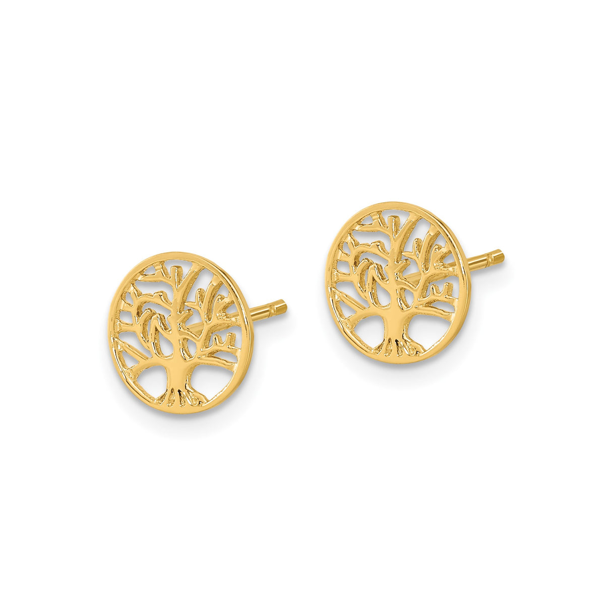 14k Yellow Gold Tree of Life Stud Earrings with Openwork Design for Women