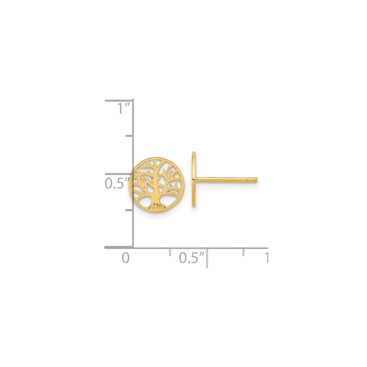 14k Yellow Gold Tree of Life Stud Earrings with Openwork Design for Women