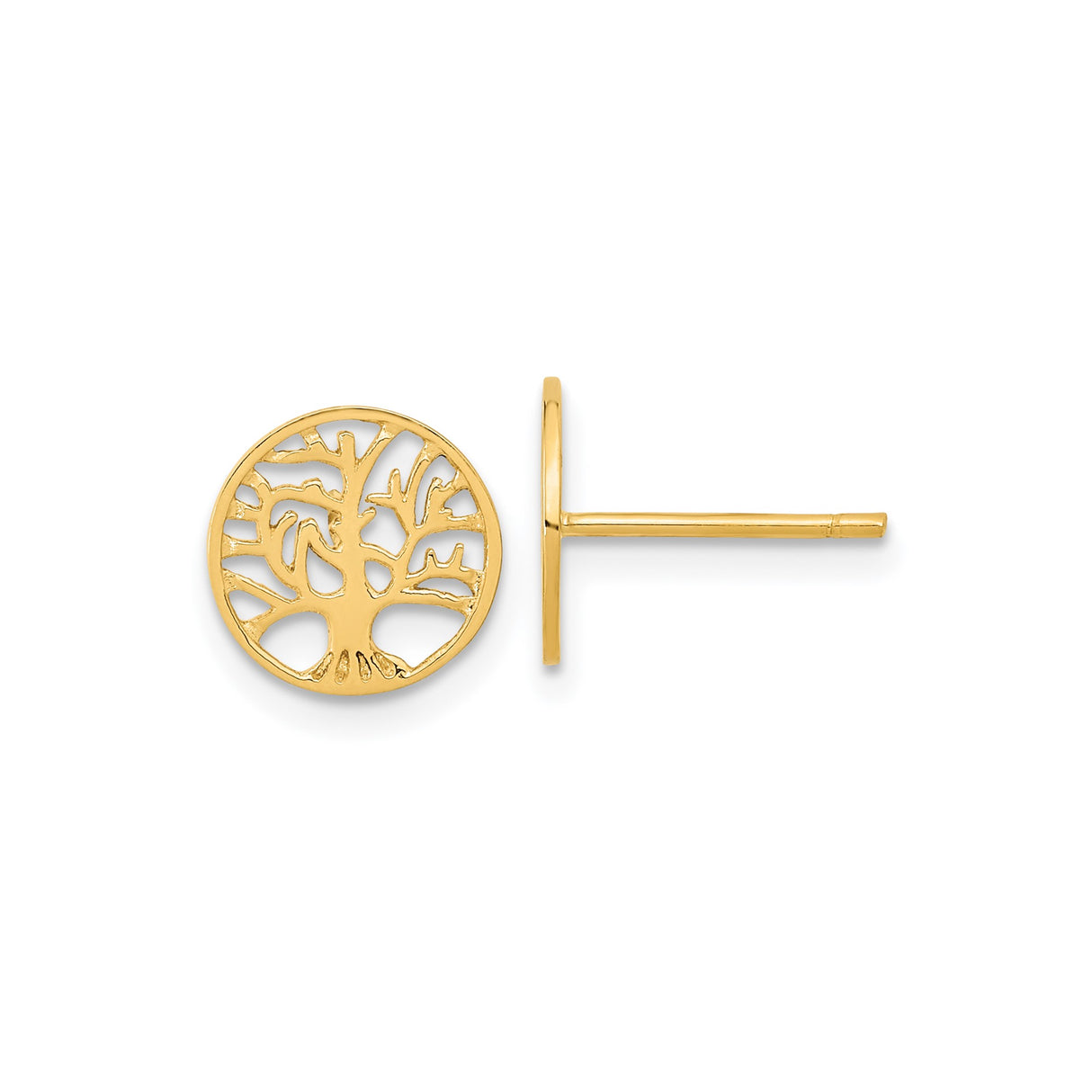 14k Yellow Gold Tree of Life Stud Earrings with Openwork Design for Women