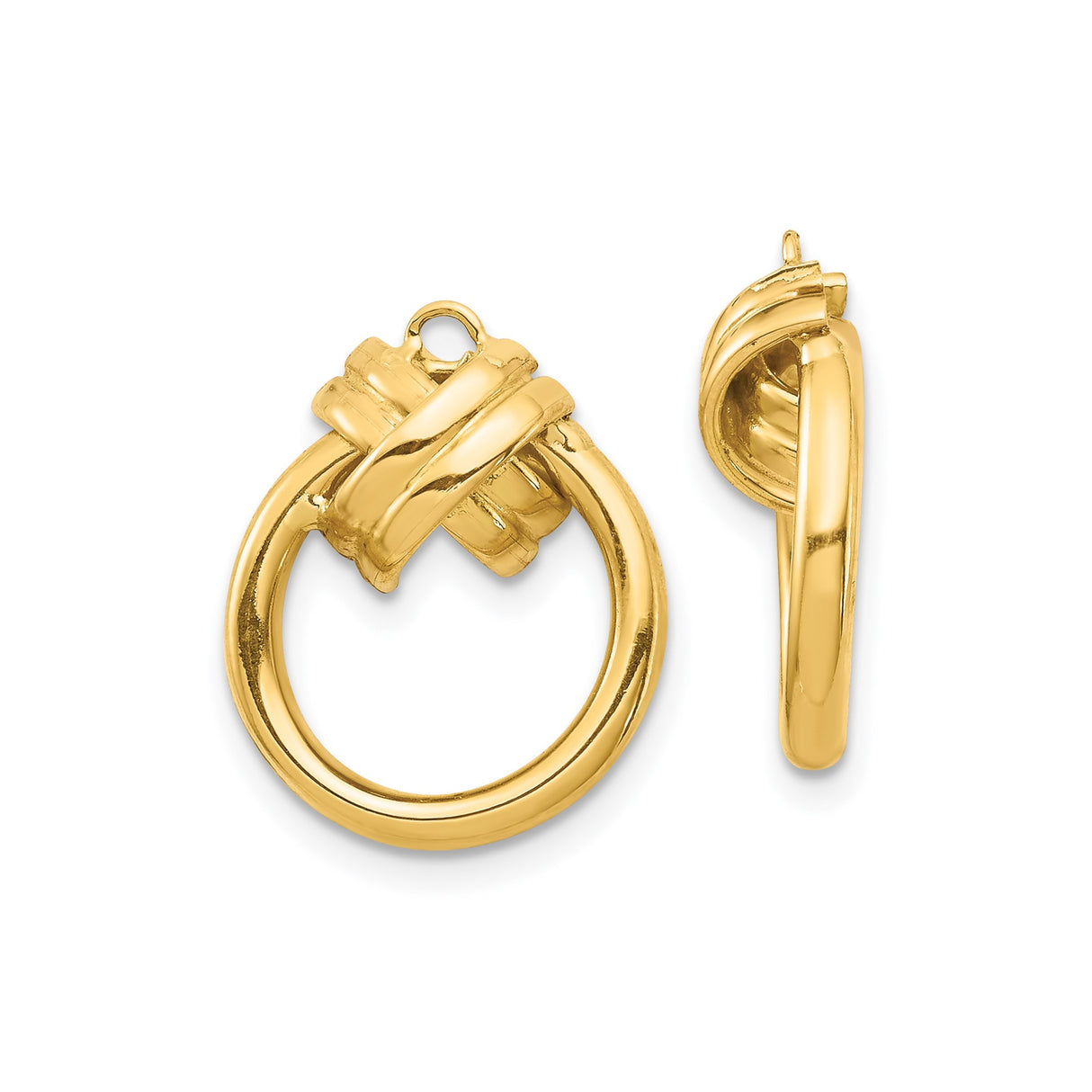 14k Yellow Gold Hoop Earrings, Love Knot Design, Polished Finish, Classic Style for Women