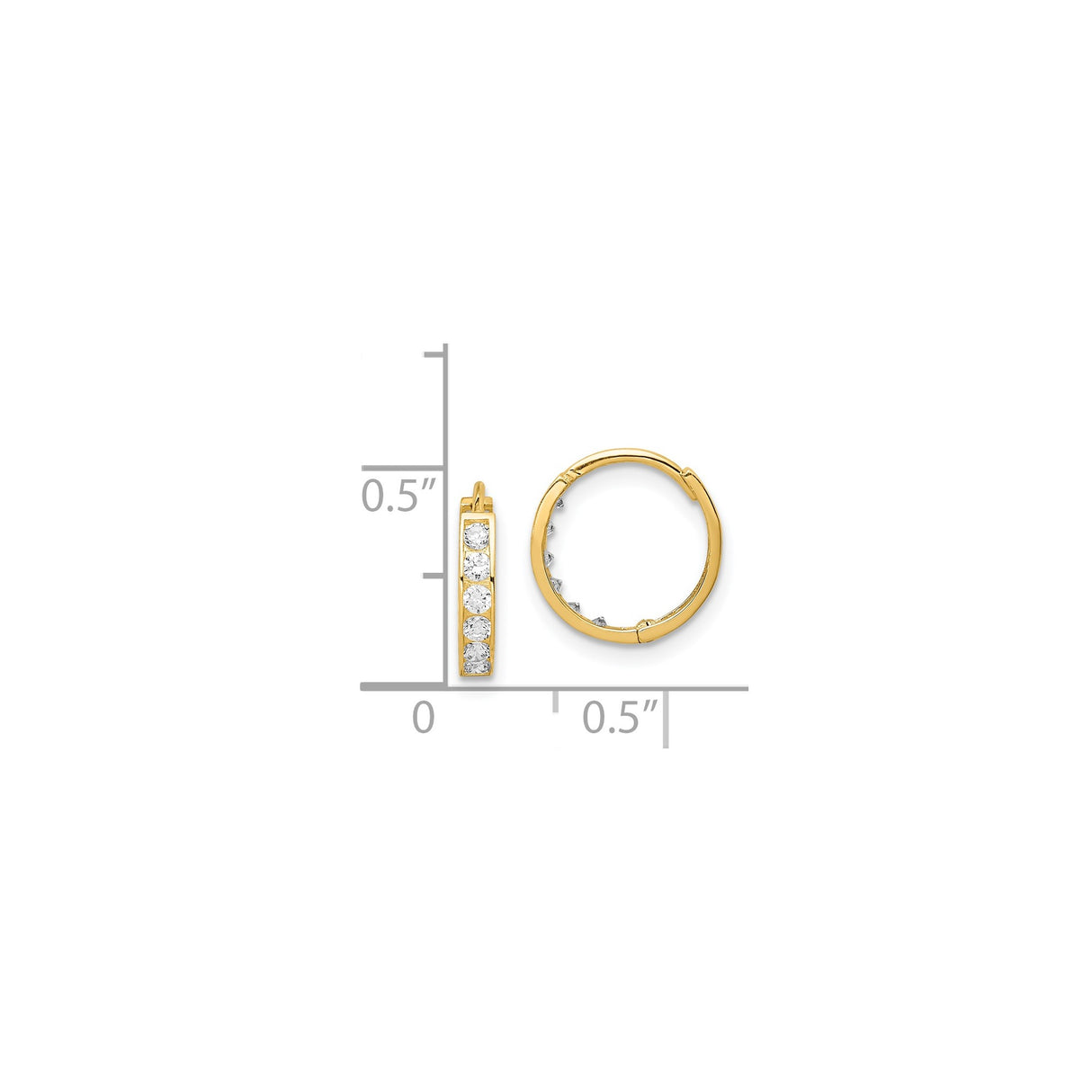 14k Yellow Gold Hoop Earrings with Channel Set Round Cut White Gemstones, Sleek Polished Design