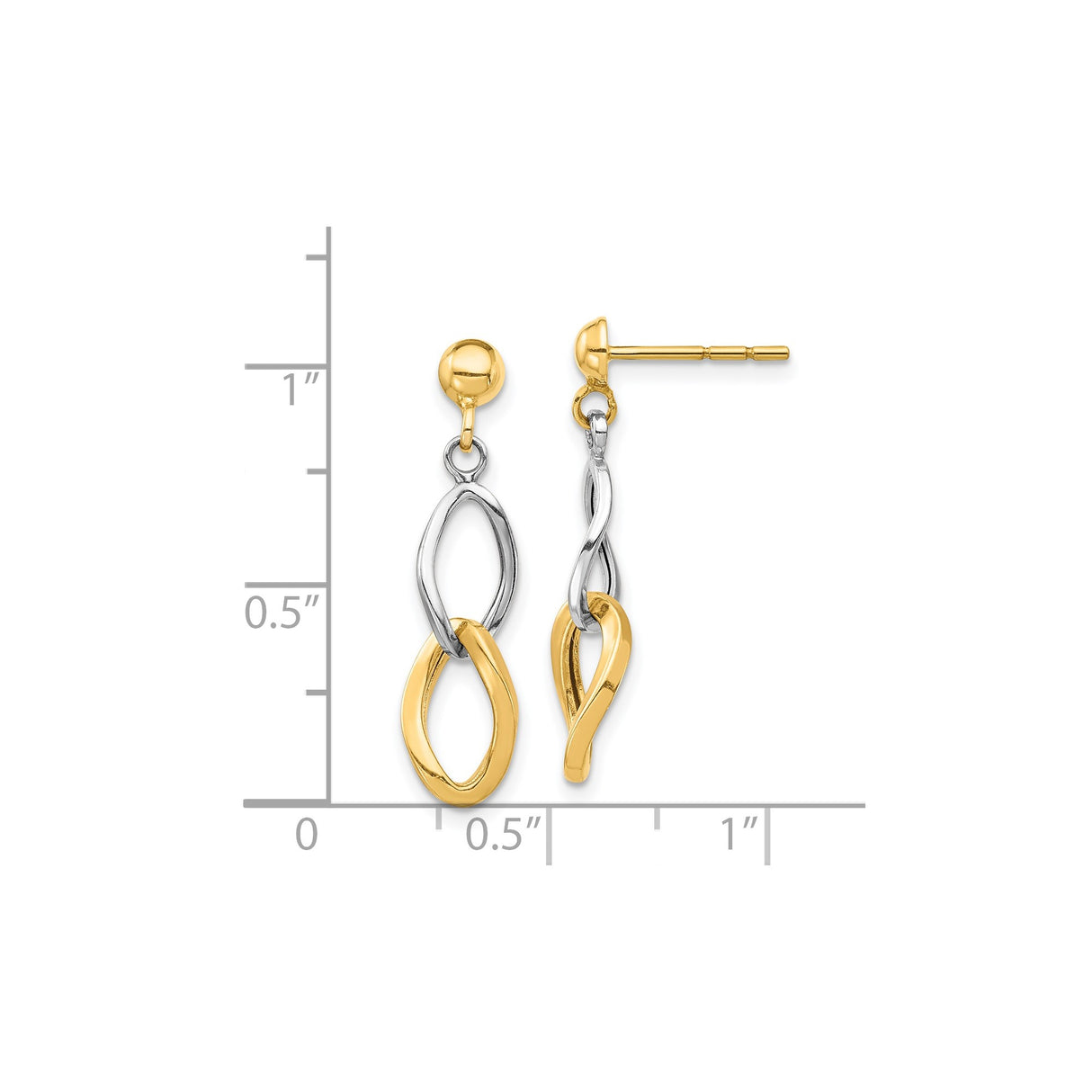 14k Two-Tone Gold Dangle Earrings with Interlocking Twisted Loops, Abstract Drop Design for Women