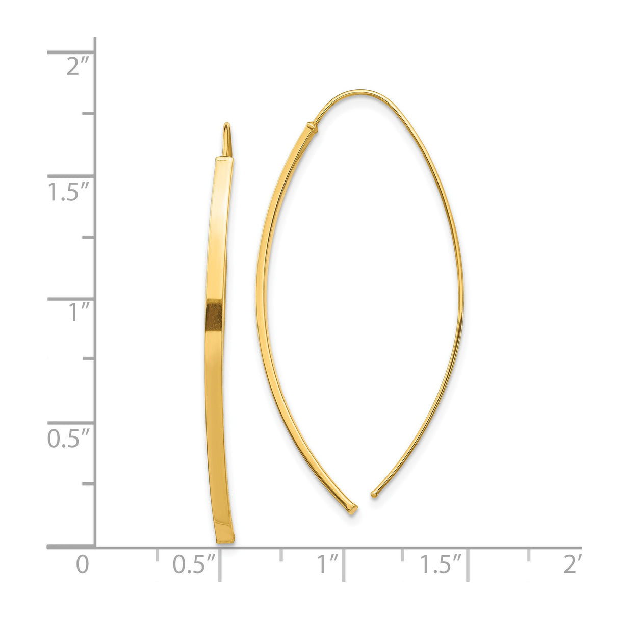 14k Yellow Gold Marquise Hoop Threader Earrings, Sleek Modern Elongated Drop Design