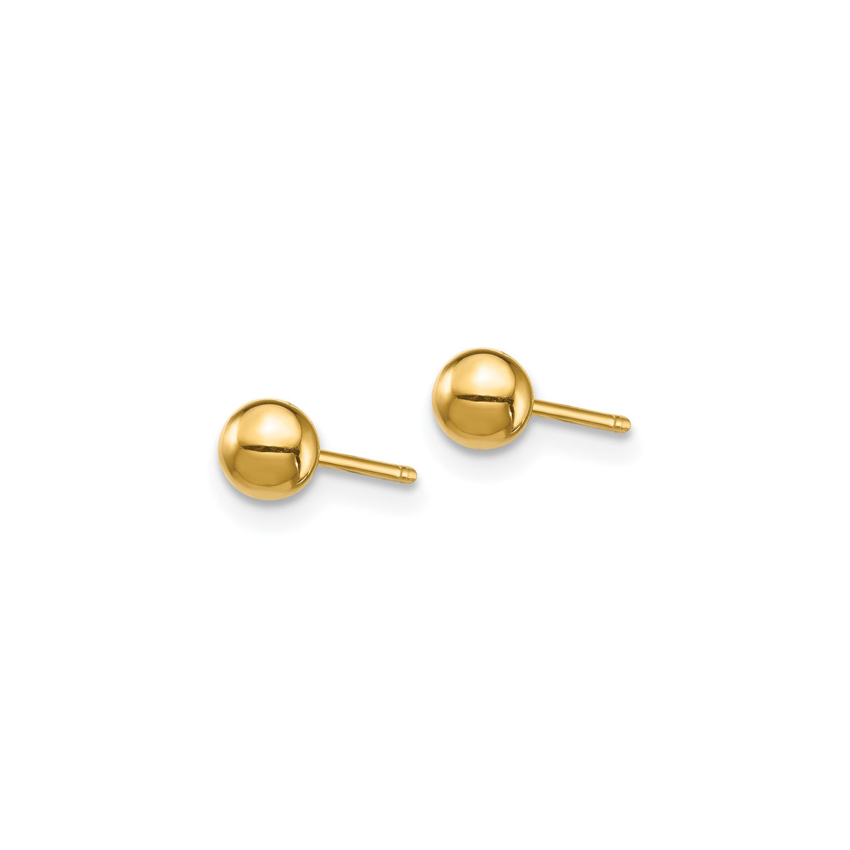 14k Yellow Gold Stud Earrings with Minimalist Bar and Ball Design, Lightweight Unisex Style
