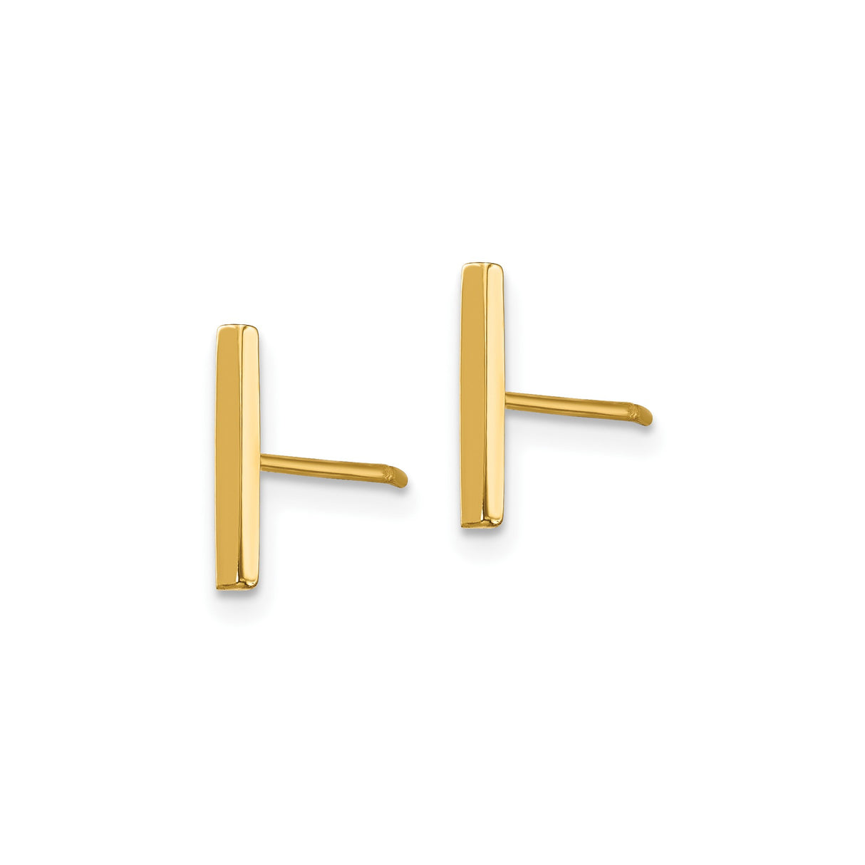 14k Yellow Gold Stud Earrings with Minimalist Bar and Ball Design, Lightweight Unisex Style