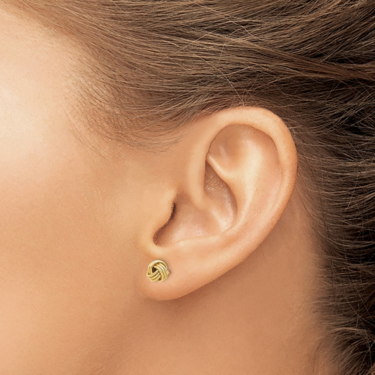 14k Yellow Gold Love Knot Stud Earrings with Twisted Rope Design for Women