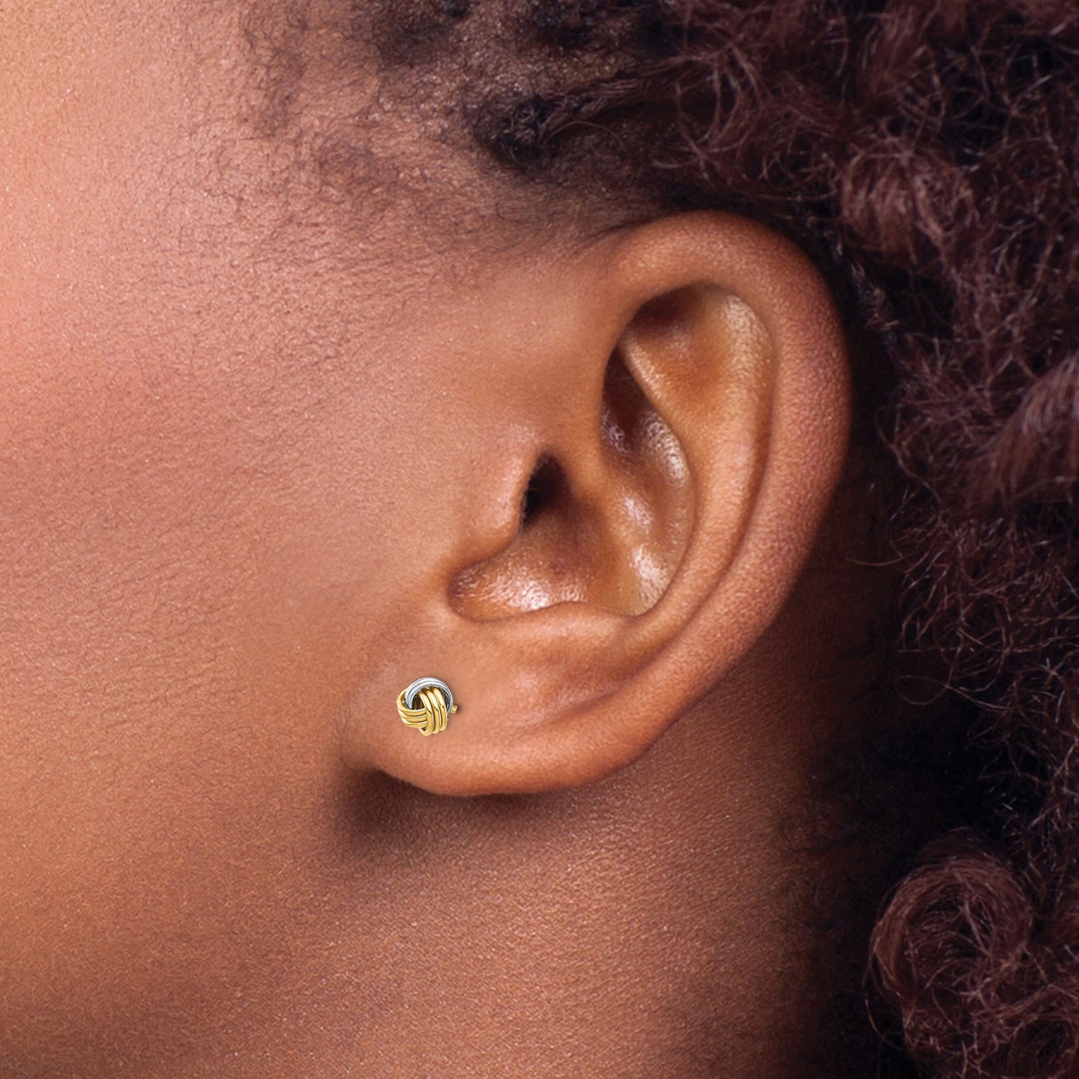 14k Yellow Gold Love Knot Stud Earrings, Two-Tone Intertwined Design for Women