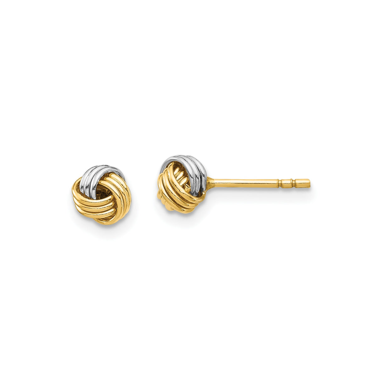 14k Yellow Gold Love Knot Stud Earrings, Two-Tone Intertwined Design for Women