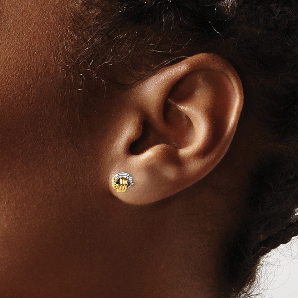 14k Yellow Gold Stud Earrings, Two-Tone Intertwined Love Knot Design for Women