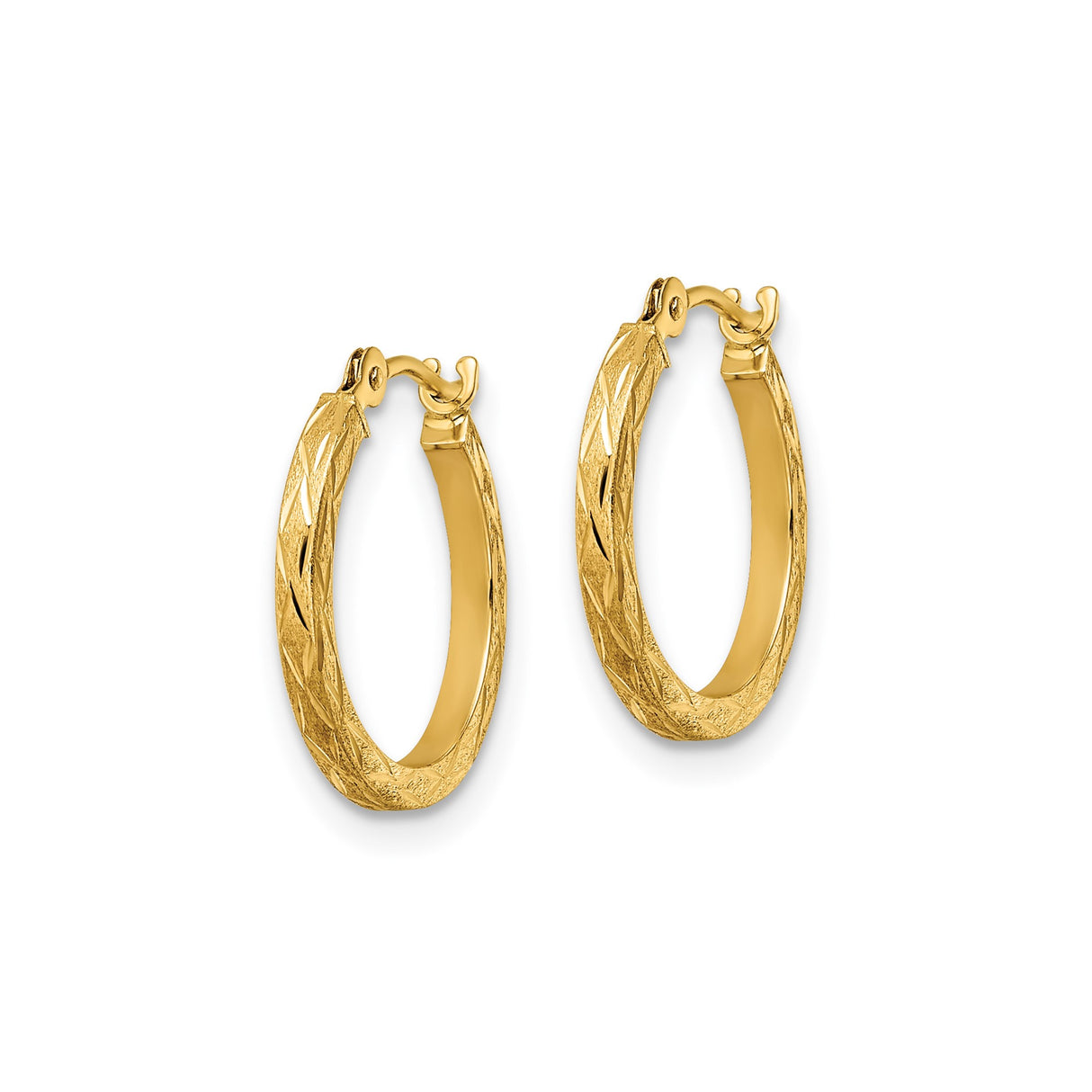 14k Yellow Gold Hoop Earrings, Diamond-Cut Textured with Polished and Satin Finish