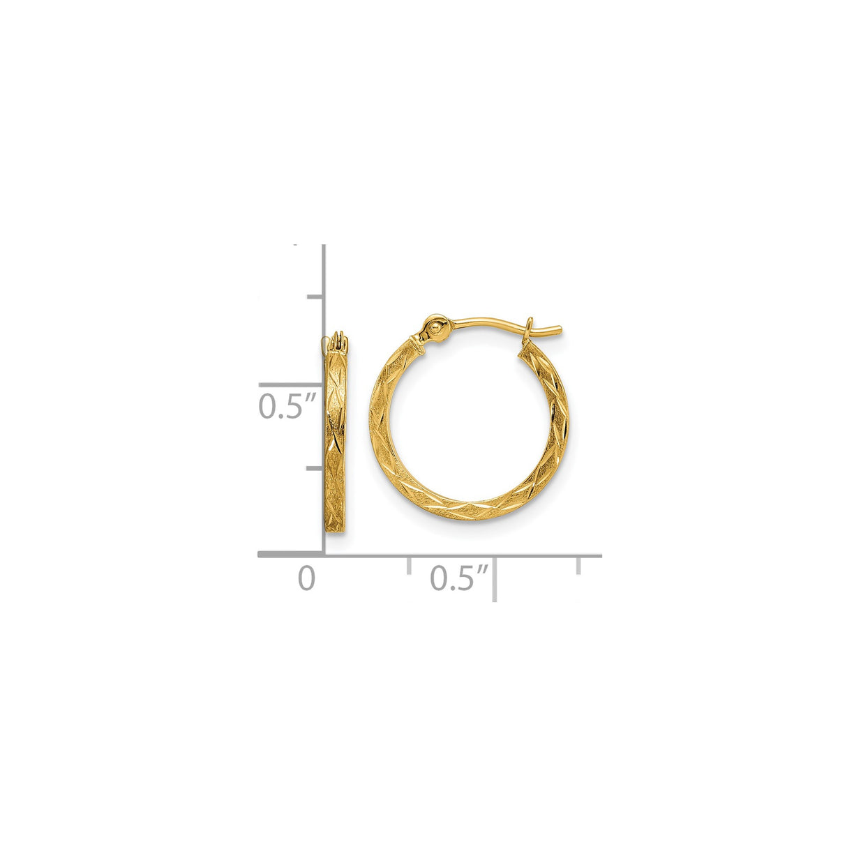 14k Yellow Gold Hoop Earrings, Diamond-Cut Textured with Polished and Satin Finish