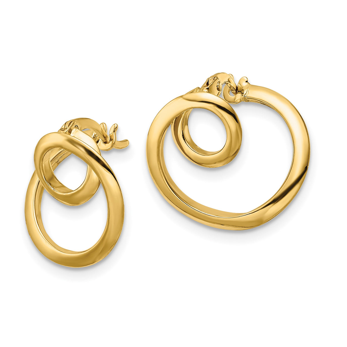 14k Yellow Gold Swirl Hoop Earrings, Modern Spiral Design, High Polish Finish, Lightweight Style