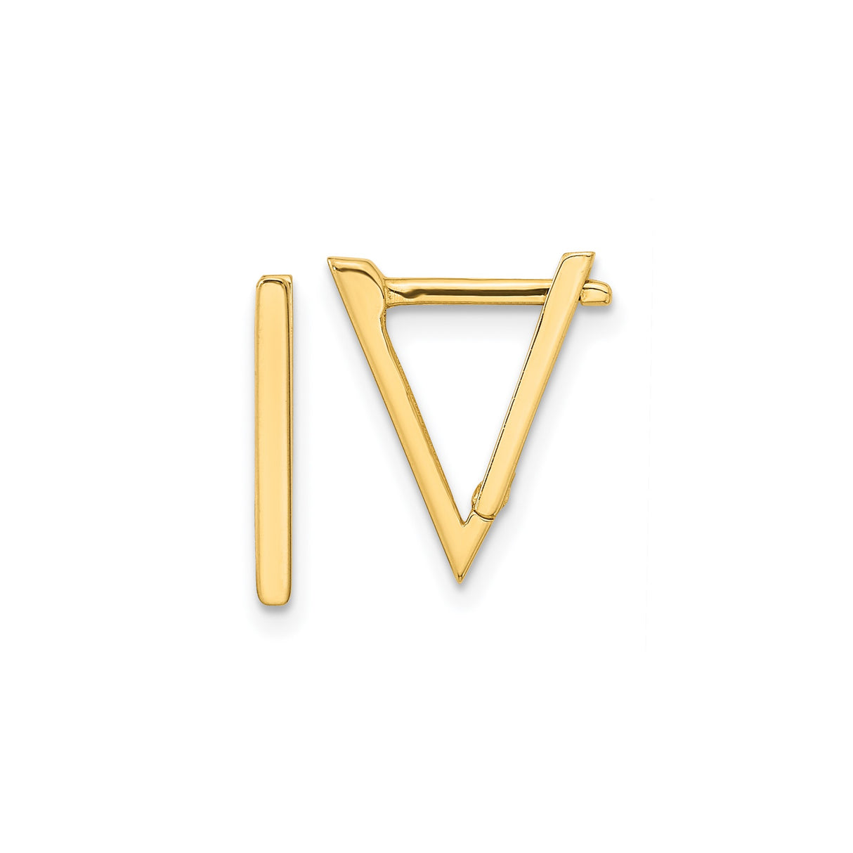 14k Yellow Gold Triangle Hoop Earrings, Geometric Huggie Hoops with Minimalist Design
