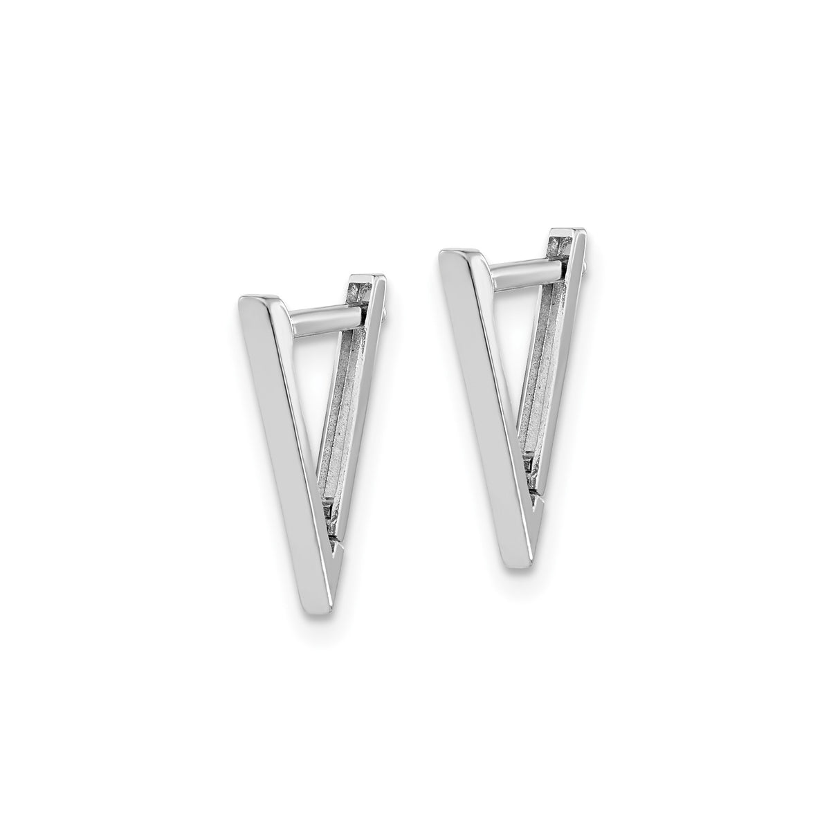 14k White Gold Triangle Hoop Earrings, Modern Geometric Minimalist Design for Women