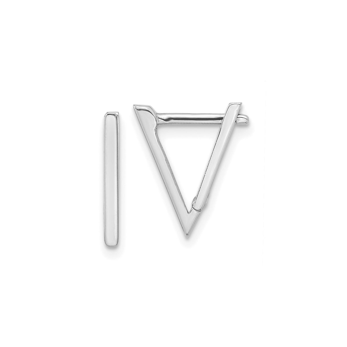 14k White Gold Triangle Hoop Earrings, Modern Geometric Minimalist Design for Women