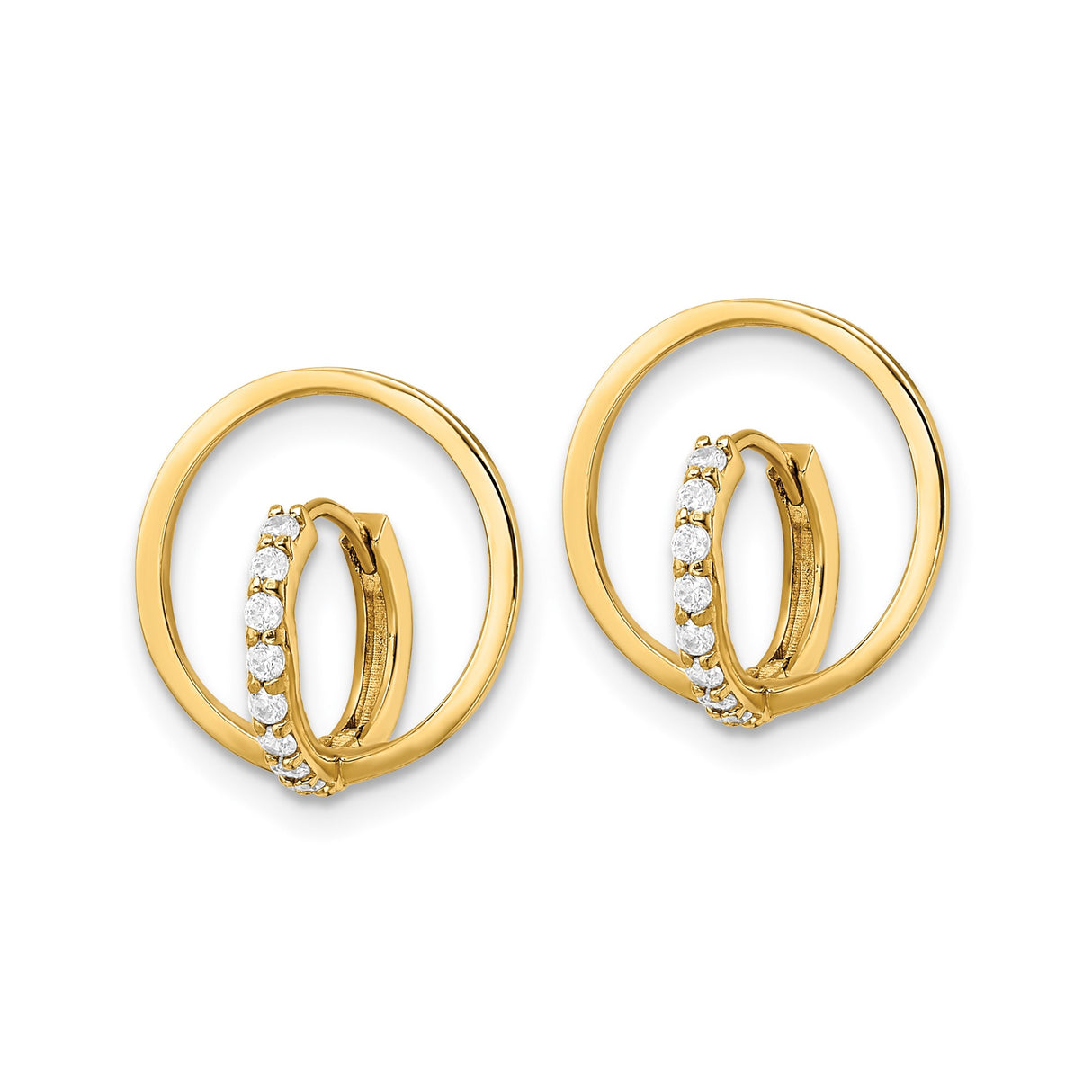 14k Yellow Gold Drop Earrings with Cubic Zirconia, Circle and Pavé Bar Design, Modern Geometric Style