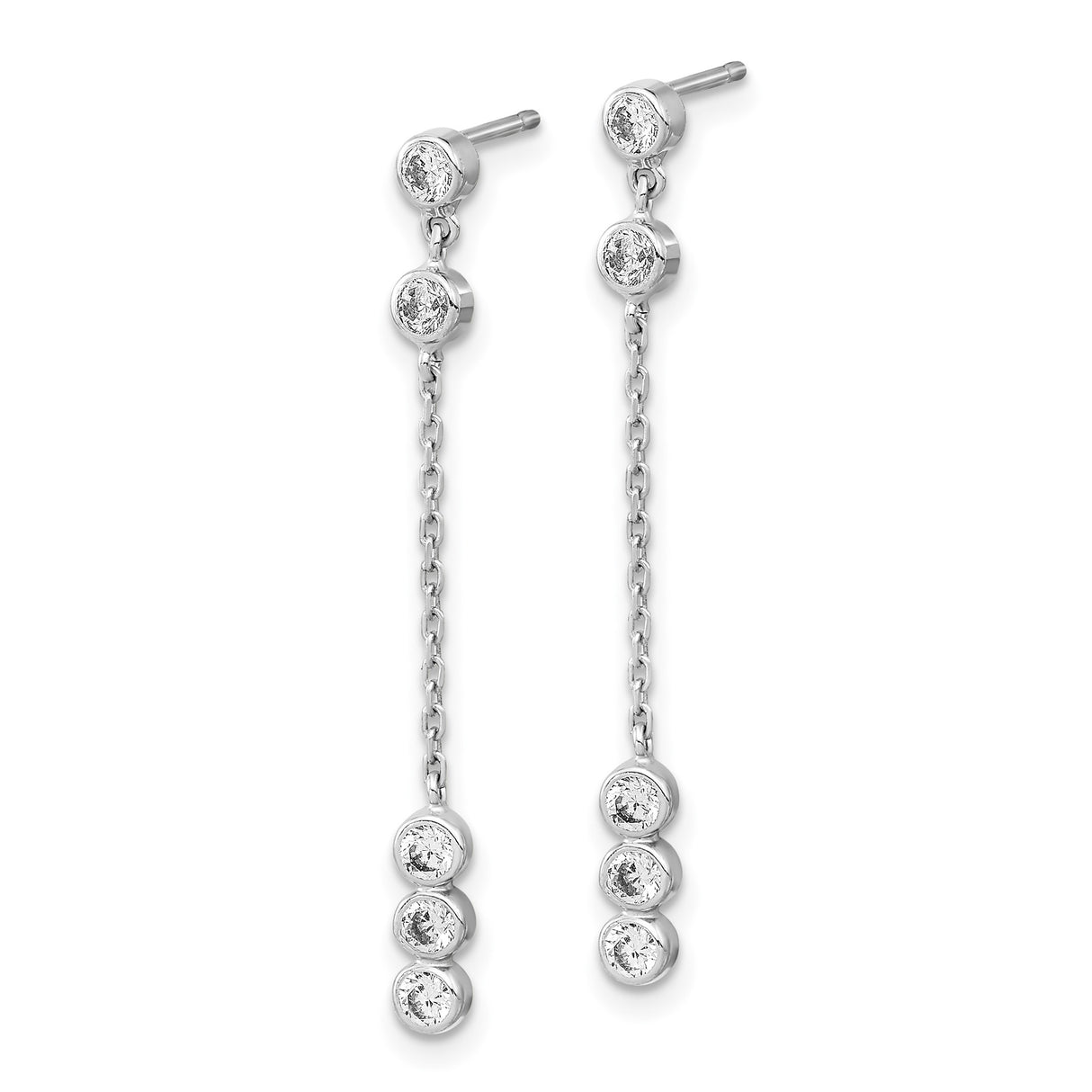 14k White Gold Dangle Earrings with Cubic Zirconia and Delicate Chain Design