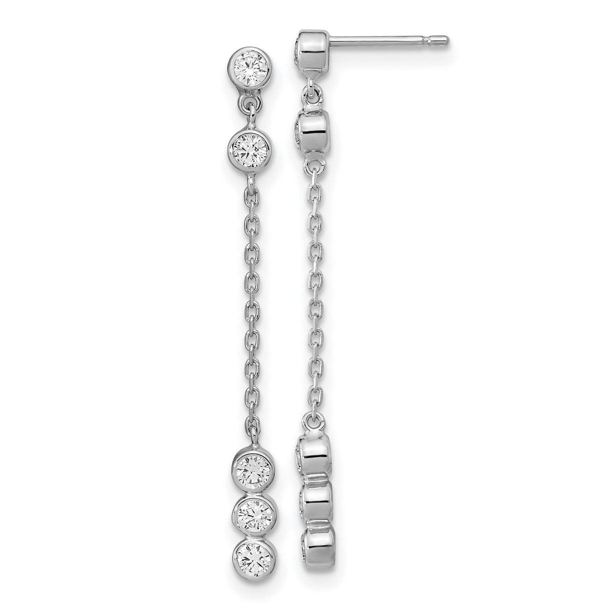 14k White Gold Dangle Earrings with Cubic Zirconia and Delicate Chain Design
