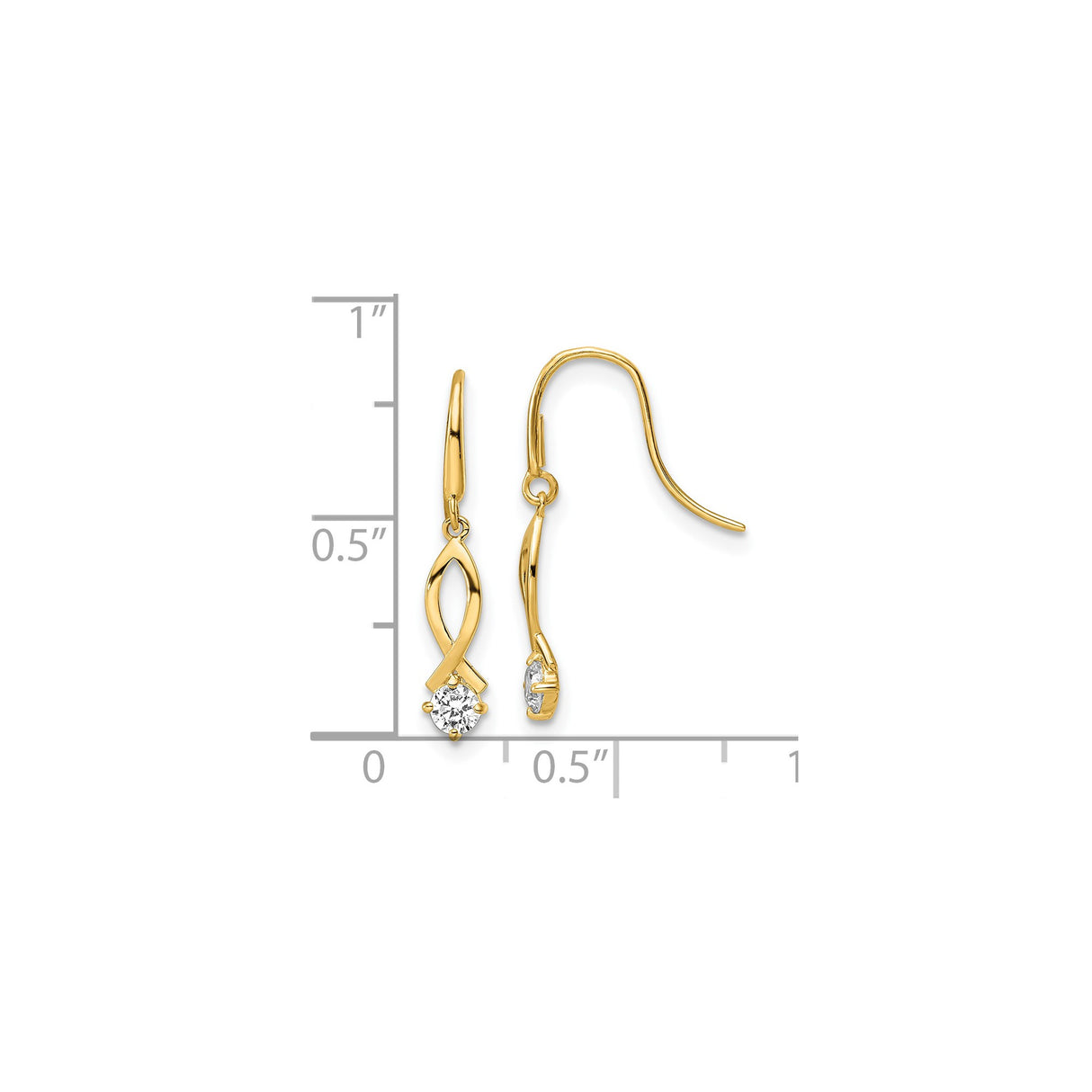14k Yellow Gold Dangle Earrings with Cubic Zirconia, Open Marquise Ichthys Christian Design