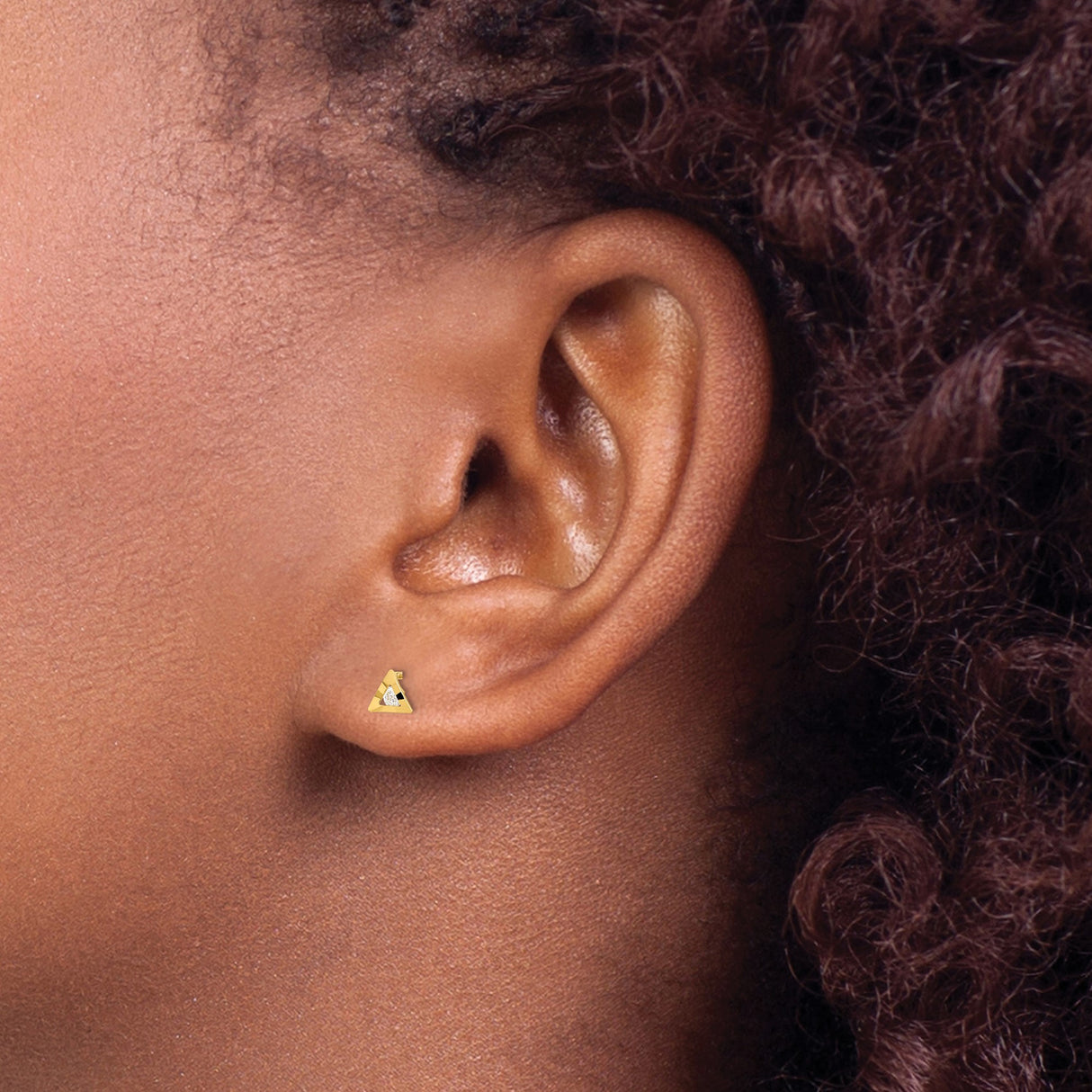 14k Yellow Gold Stud Earrings with Cubic Zirconia, Triangle Bezel Set, Minimalist Geometric Style