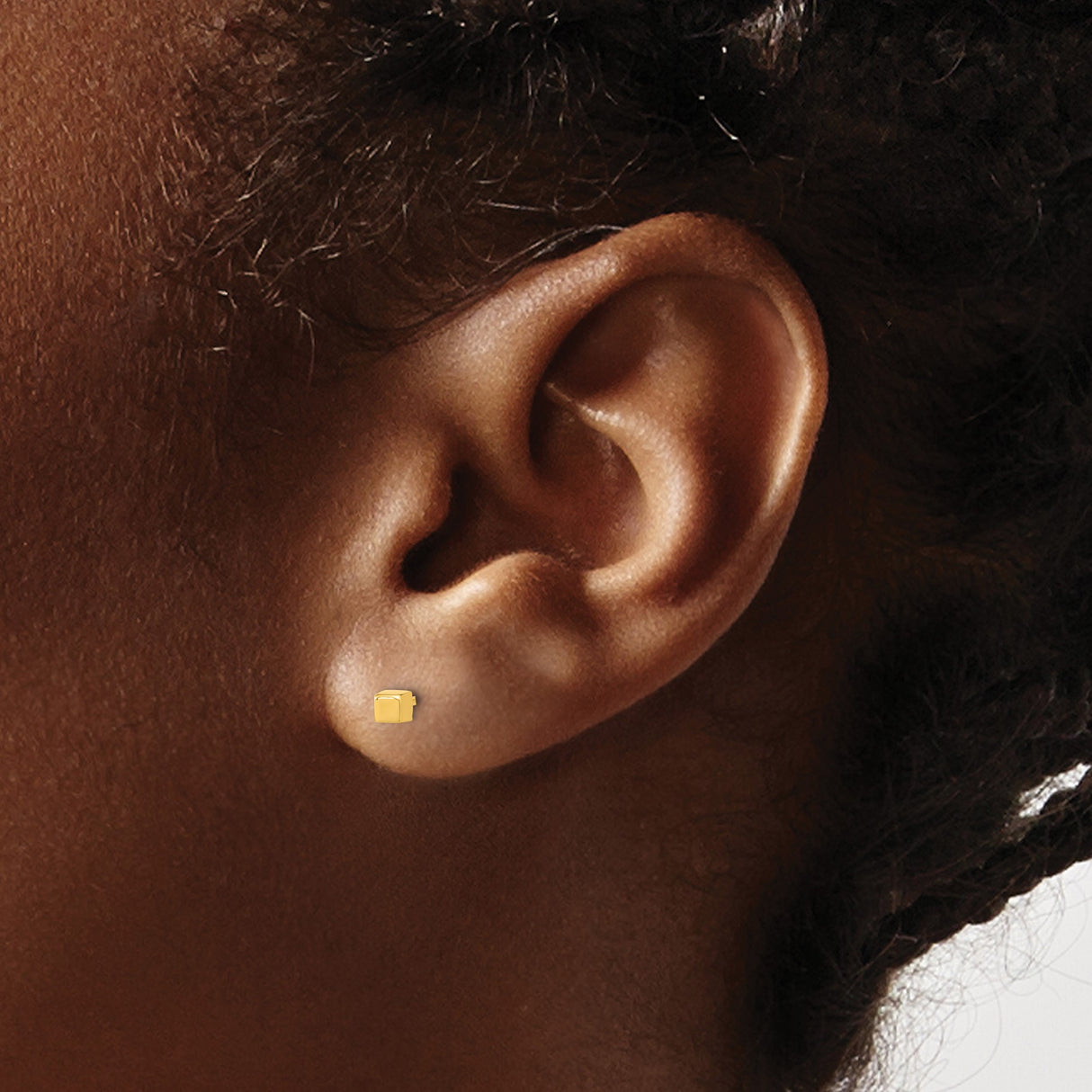 14k Yellow Gold Cube Stud Earrings, Geometric Square, Polished Minimalist Design for Women and Unisex