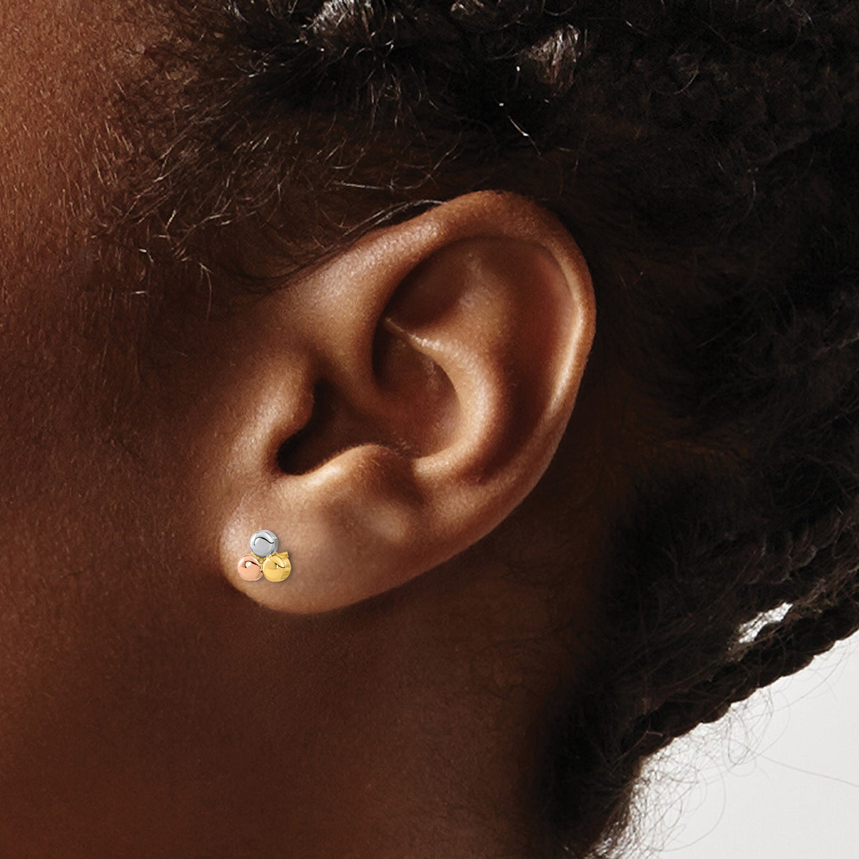 14k Tri-Color Gold Stud Earrings with Polished Yellow, White, and Rose Gold Spheres