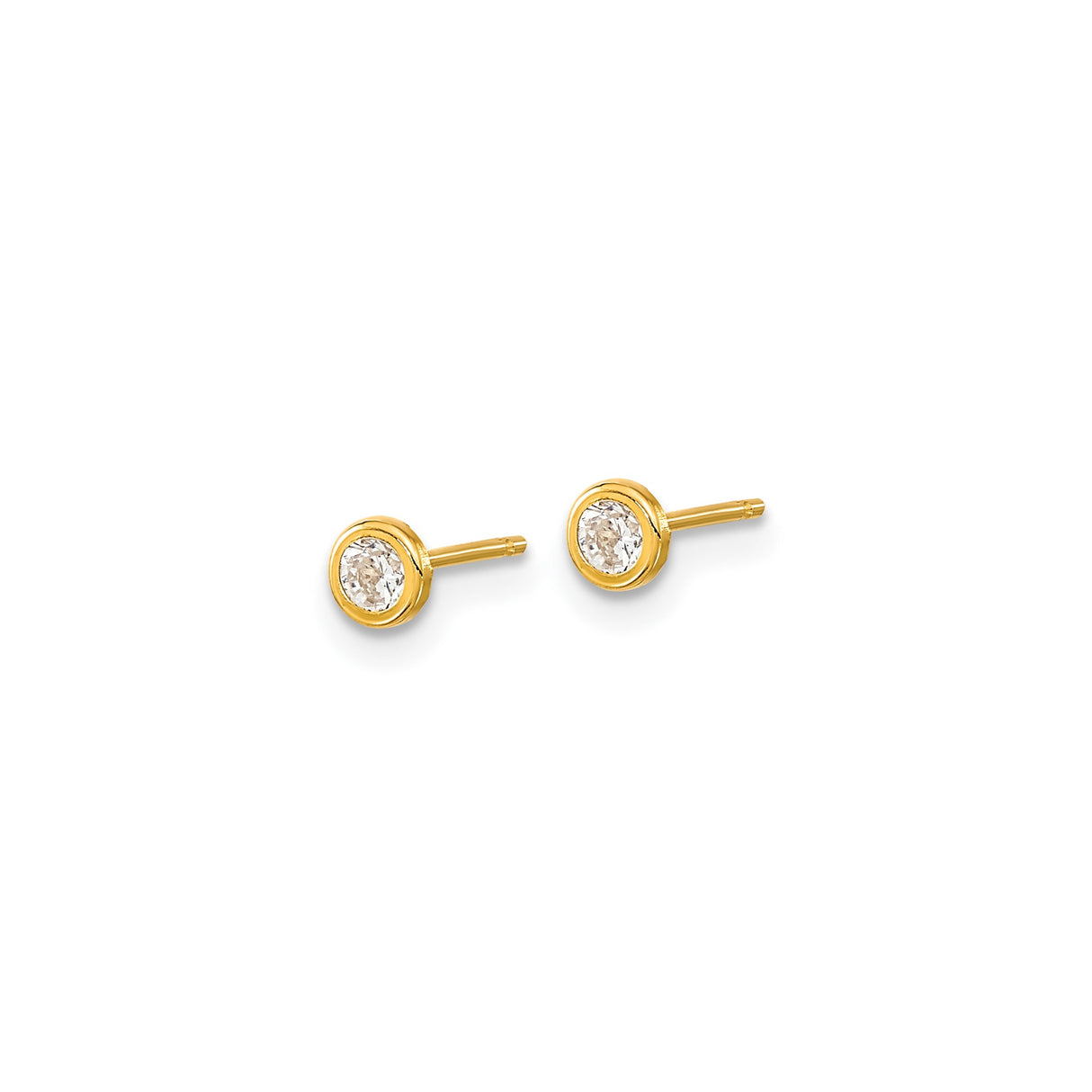 14k Yellow Gold Stud Earrings with Cubic Zirconia, Bezel Set Minimalist Circle Design