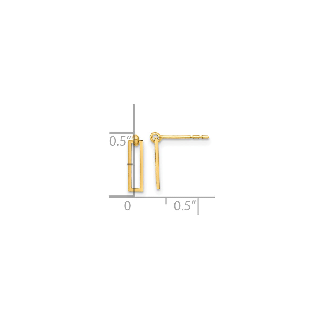 14k Yellow Gold Geometric Drop Earrings with Open Rectangle Bar Design, Modern Minimalist Style