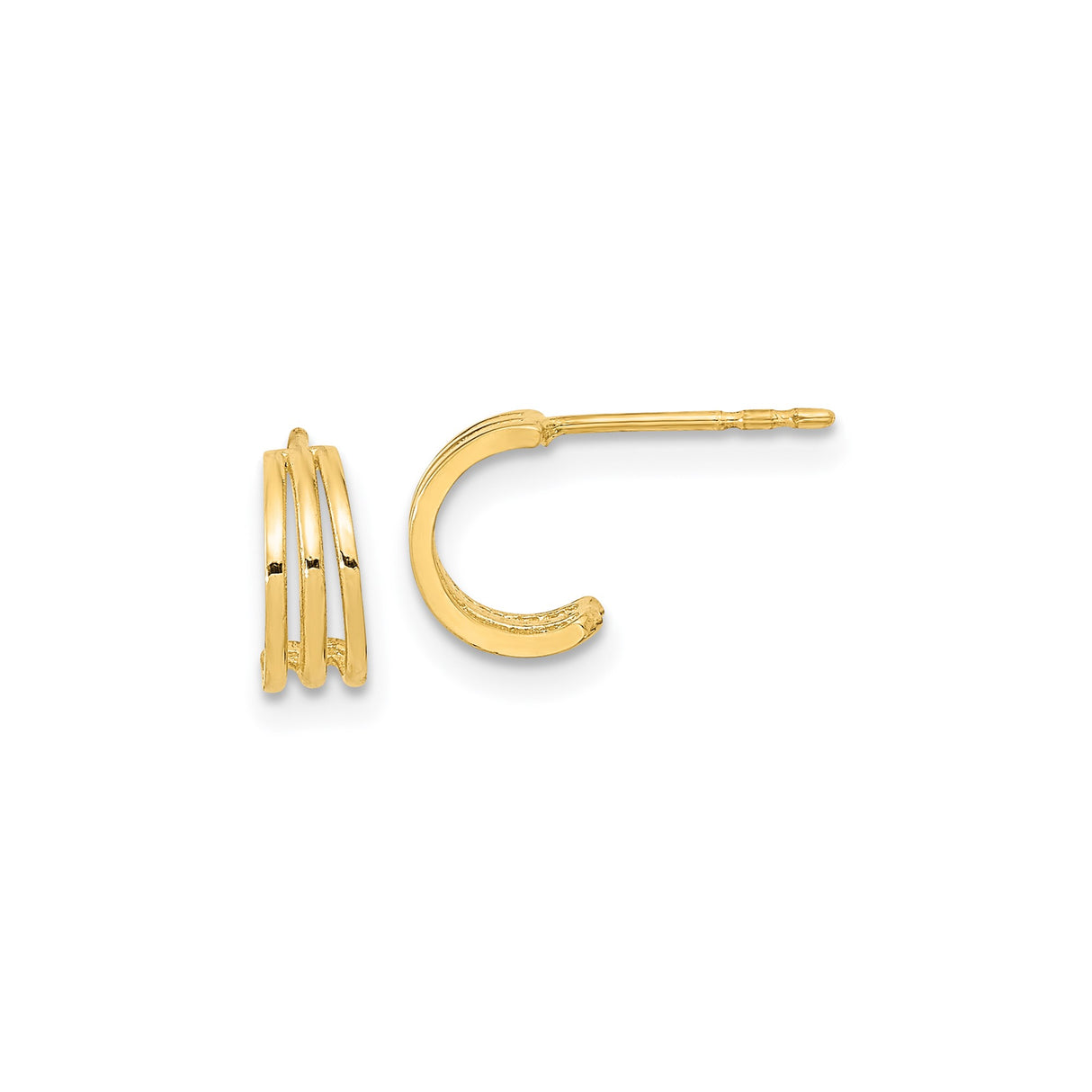 14k Yellow Gold Triple Hoop Stud Earrings, Sleek Modern Layered Design for Women