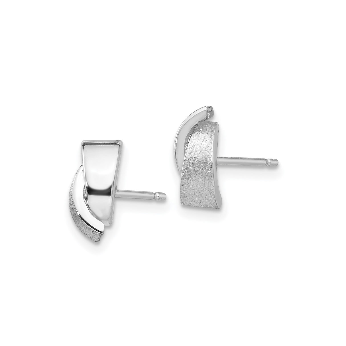 14k White Gold Stud Earrings with Twisted Brushed and Polished Finish, Modern Minimalist Style