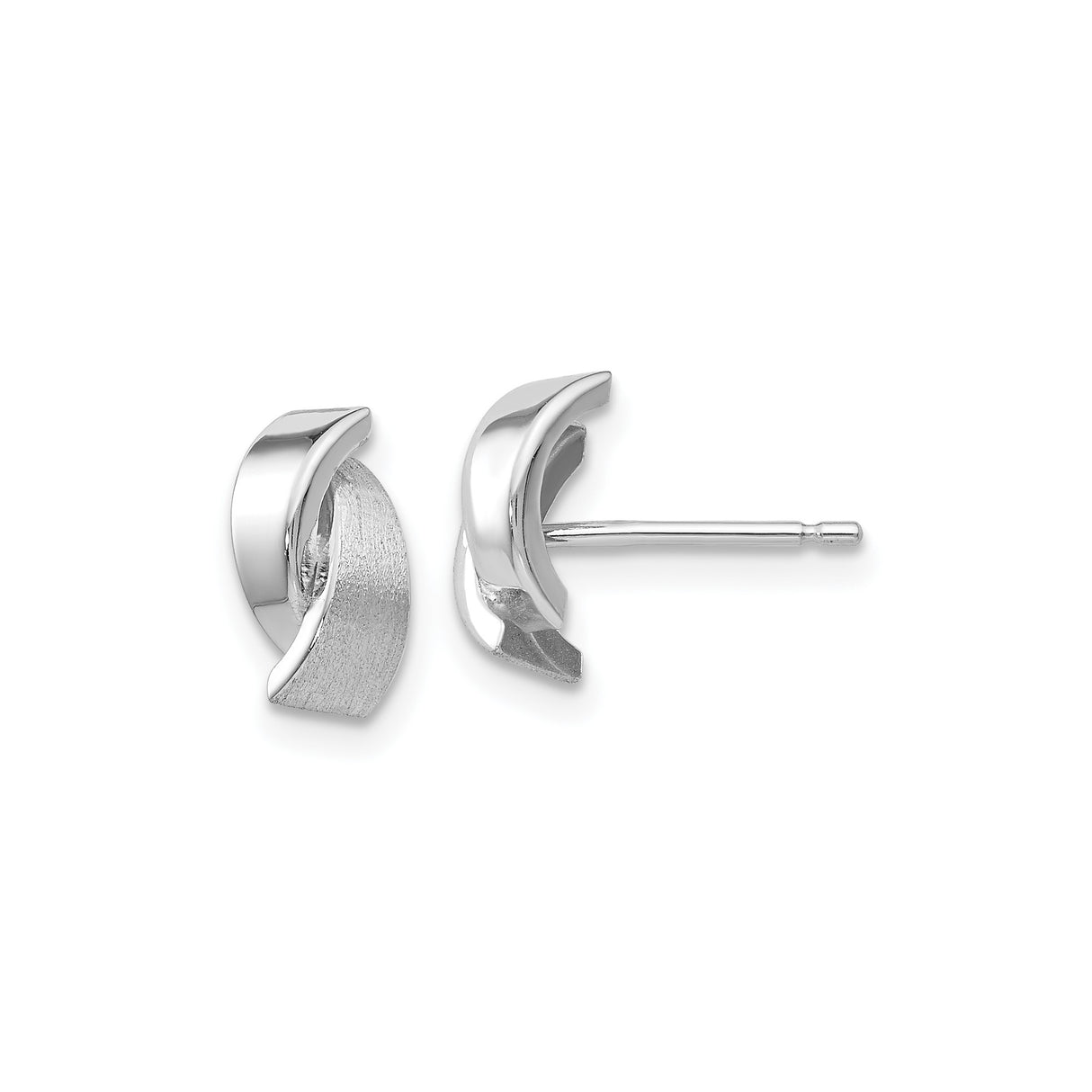 14k White Gold Stud Earrings with Twisted Brushed and Polished Finish, Modern Minimalist Style