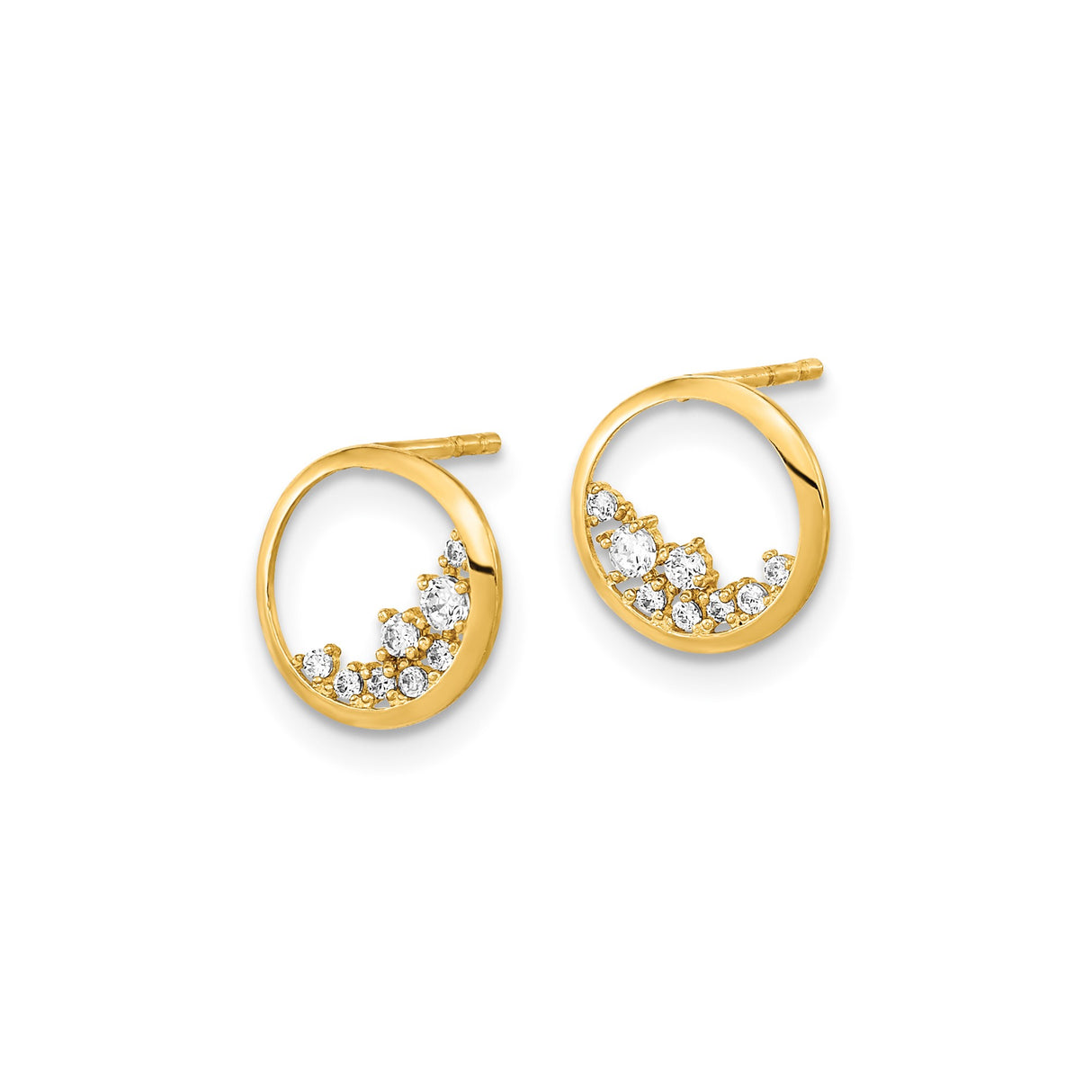 14k Yellow Gold Circle Stud Earrings with Cubic Zirconia Crescent Cluster Design