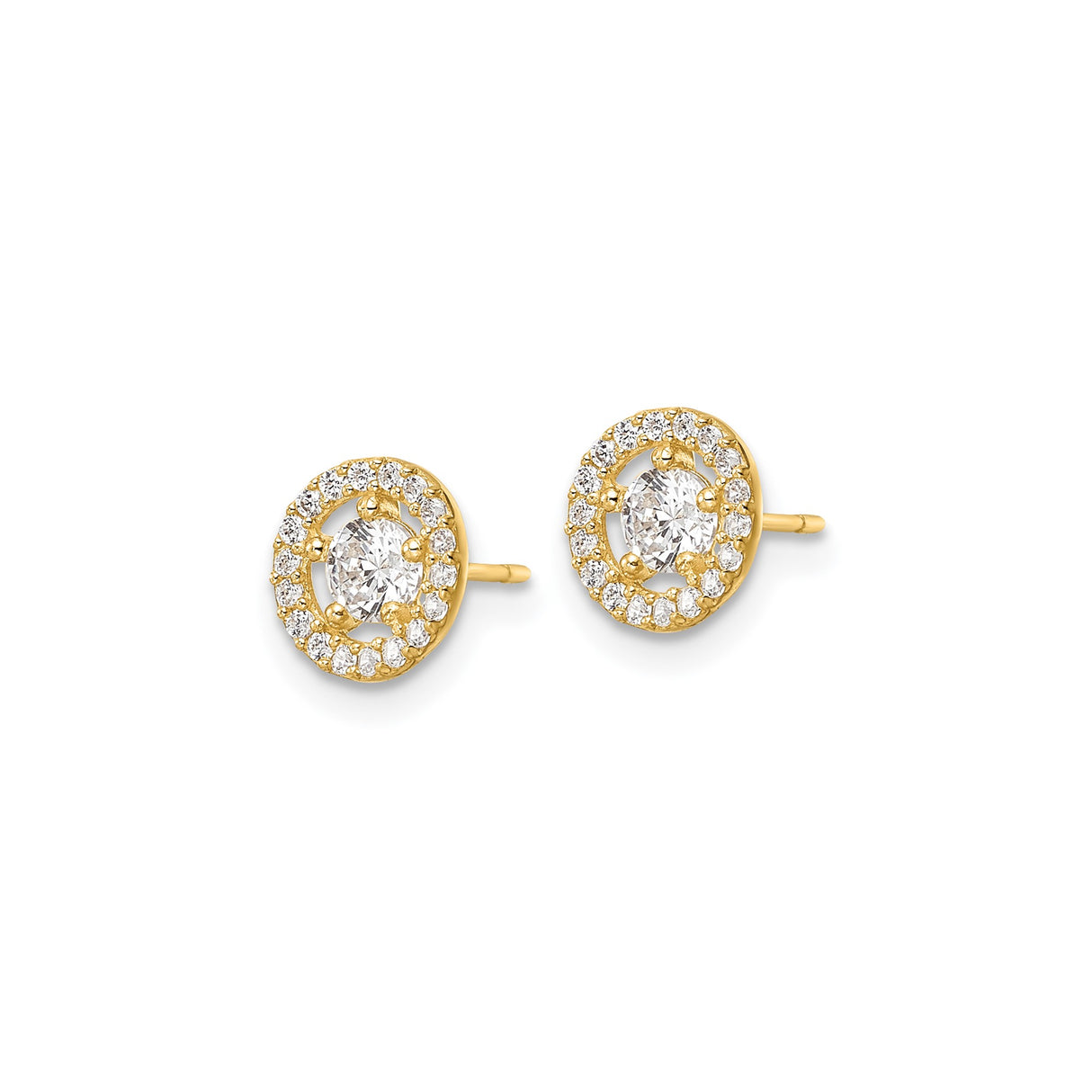 14k Yellow Gold Stud Earrings with Cubic Zirconia, Round Halo Design for Women