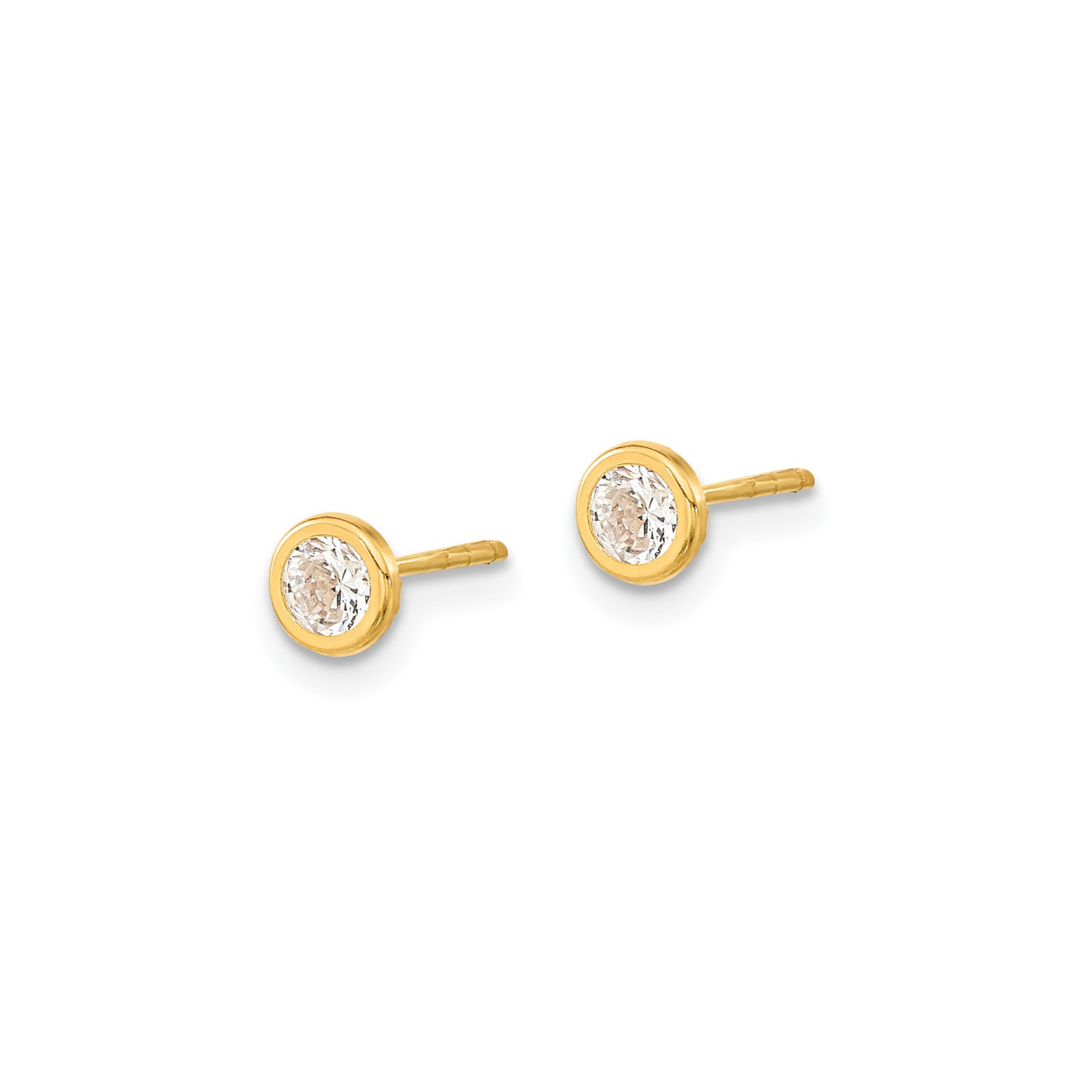 14k Yellow Gold Stud Earrings with Cubic Zirconia, Bezel Set Round Solitaire Design
