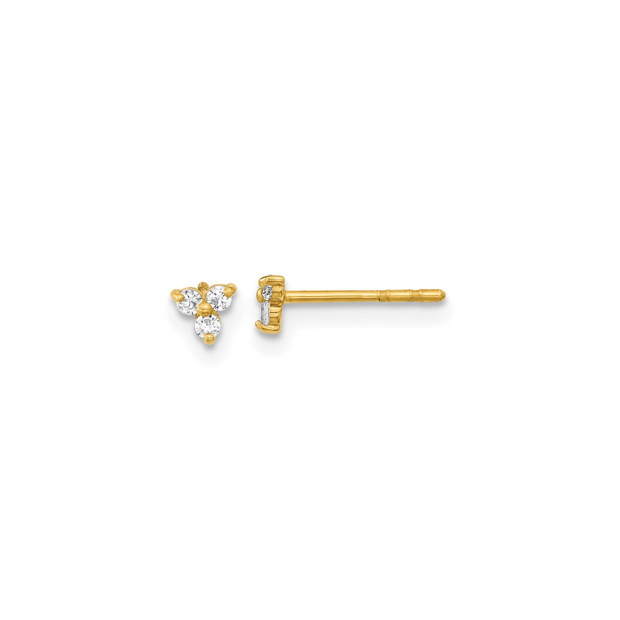 14k Yellow Gold Stud Earrings with Cubic Zirconia, Floral Cluster Design, Minimalist Style