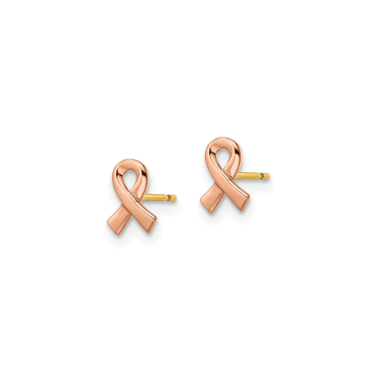 14k Yellow Gold Awareness Ribbon Stud Earrings, Two-Tone Rose Gold Symbol of Support for Women