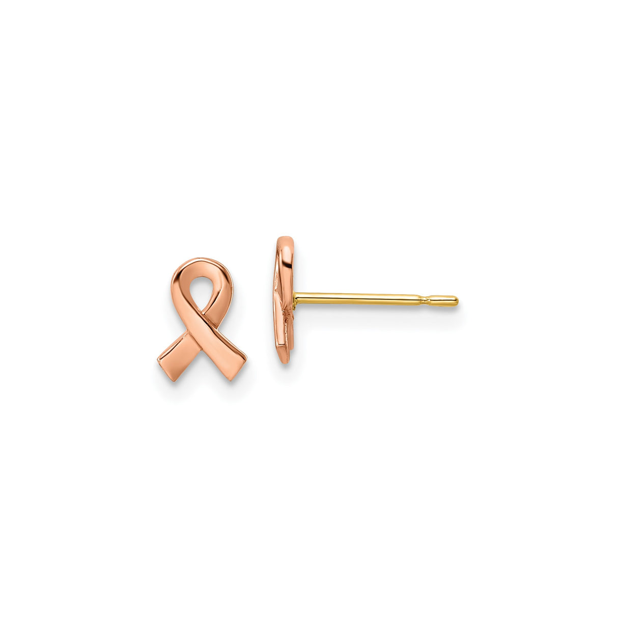 14k Yellow Gold Awareness Ribbon Stud Earrings, Two-Tone Rose Gold Symbol of Support for Women