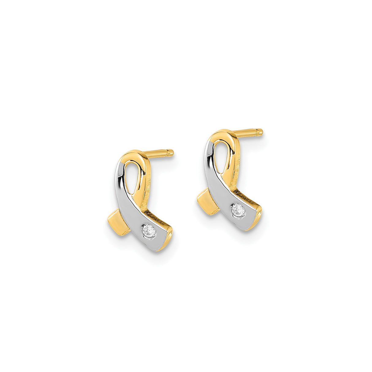 14k Yellow Gold Awareness Ribbon Stud Earrings with Cubic Zirconia for Women