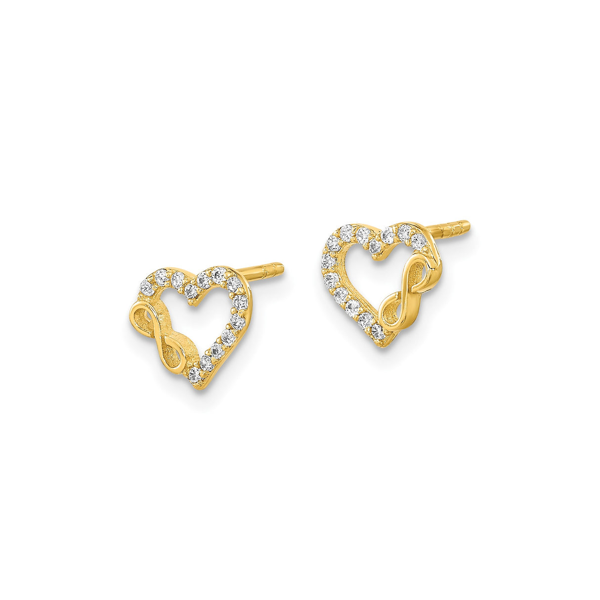 14k Yellow Gold Heart and Infinity Stud Earrings with Cubic Zirconia for Women
