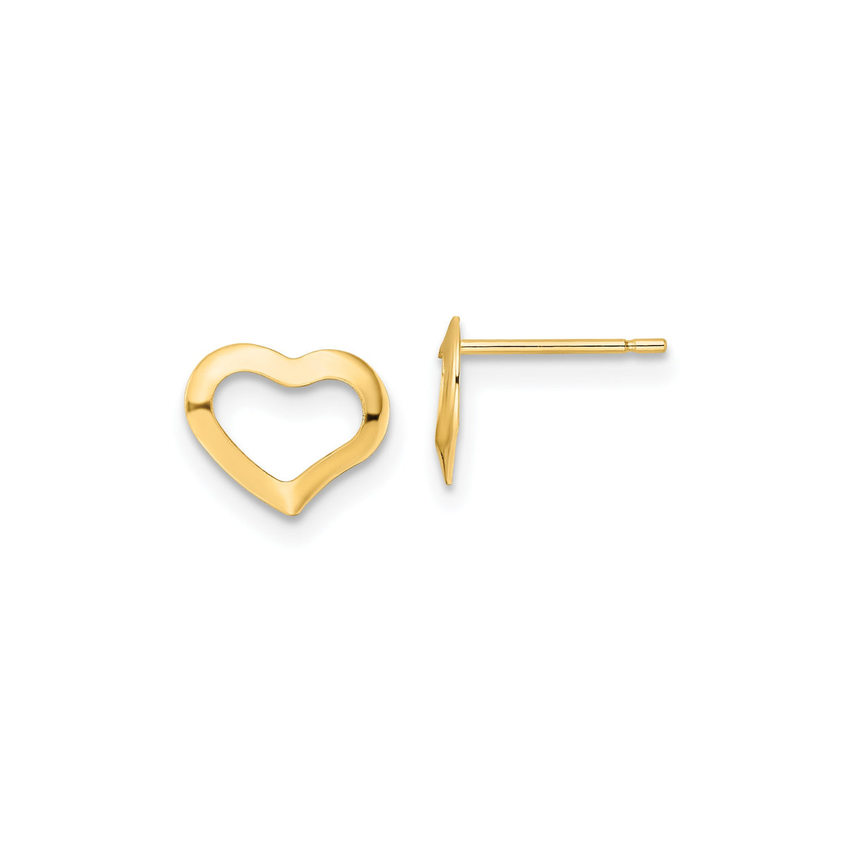 14k Yellow Gold Heart Stud Earrings with Open Design, Minimalist Romantic Style