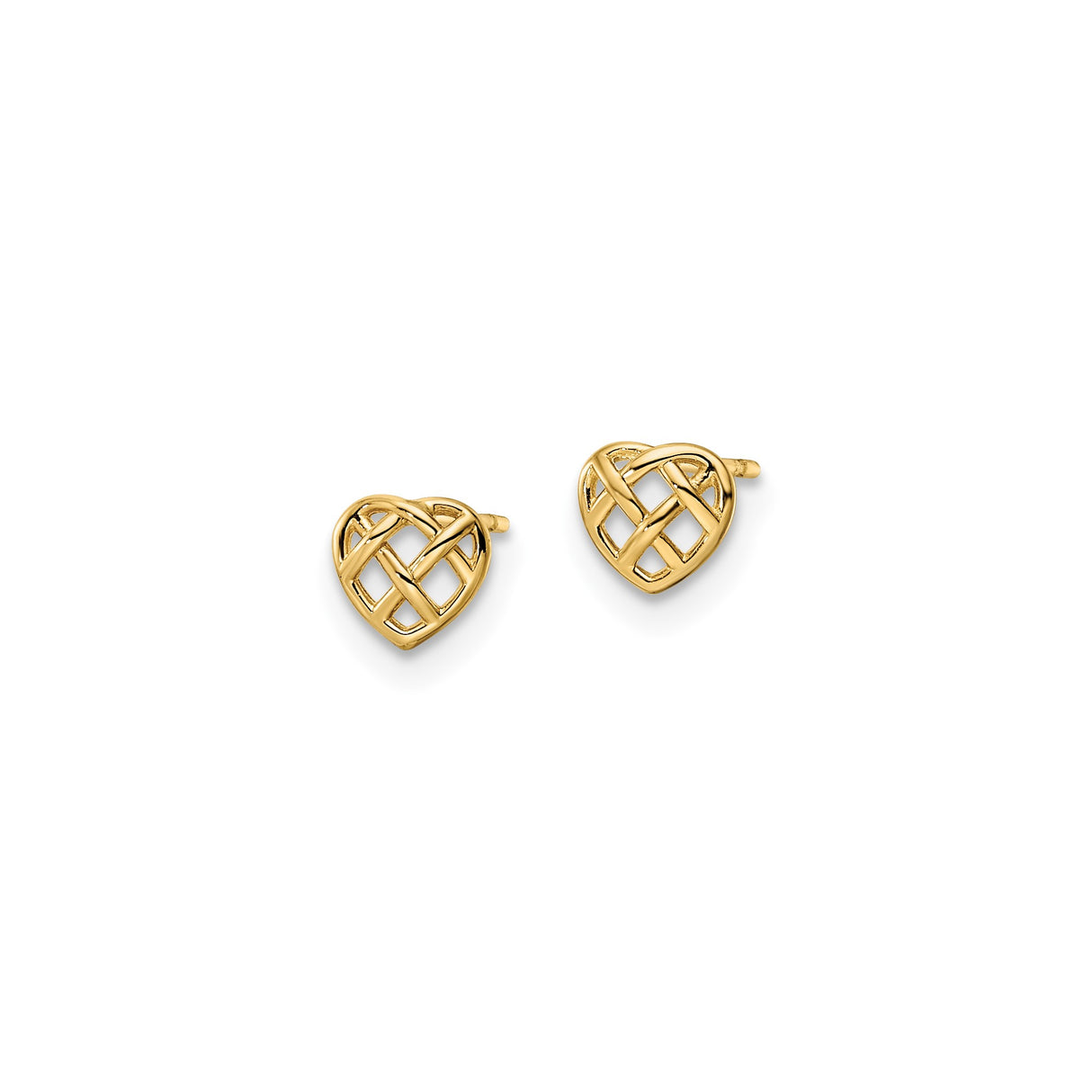 14k Yellow Gold Heart Stud Earrings with Open Celtic Knot Design