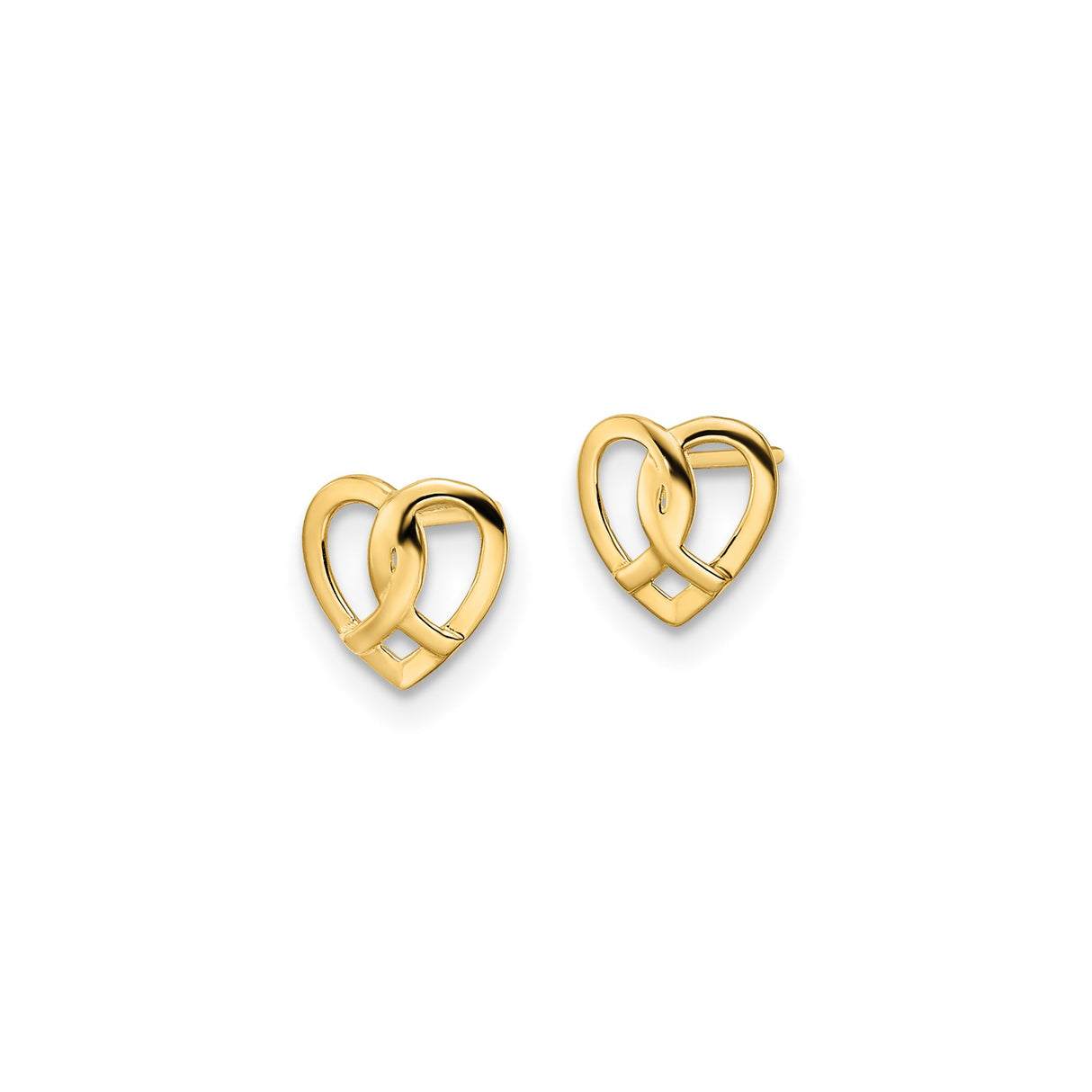 14k Yellow Gold Heart Stud Earrings with Intertwined Ribbon Design for Women